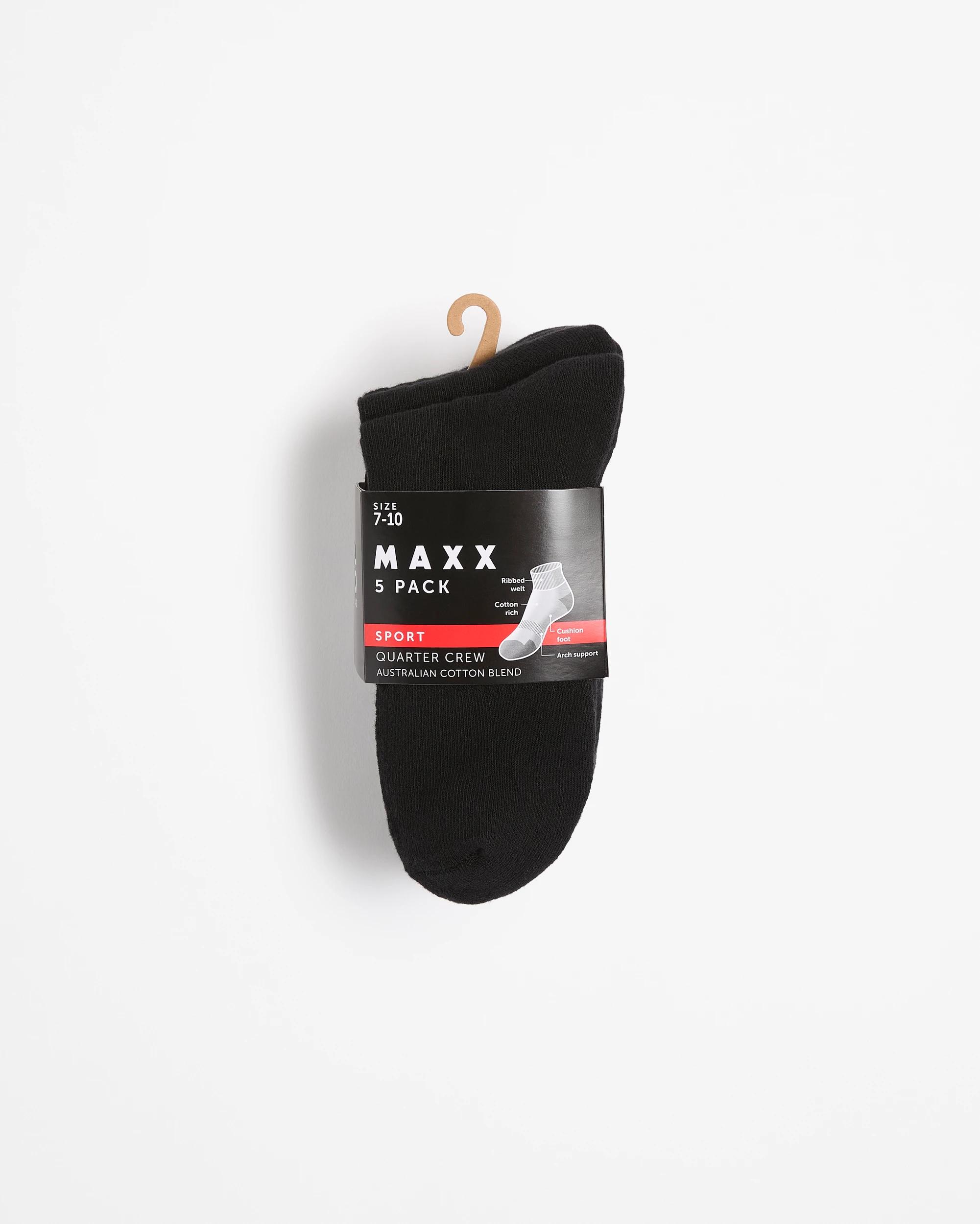 3 Australian Cotton Blend 5 Pack Sport Quarter Crew  Socks - Maxx BLACK, 3 of 3