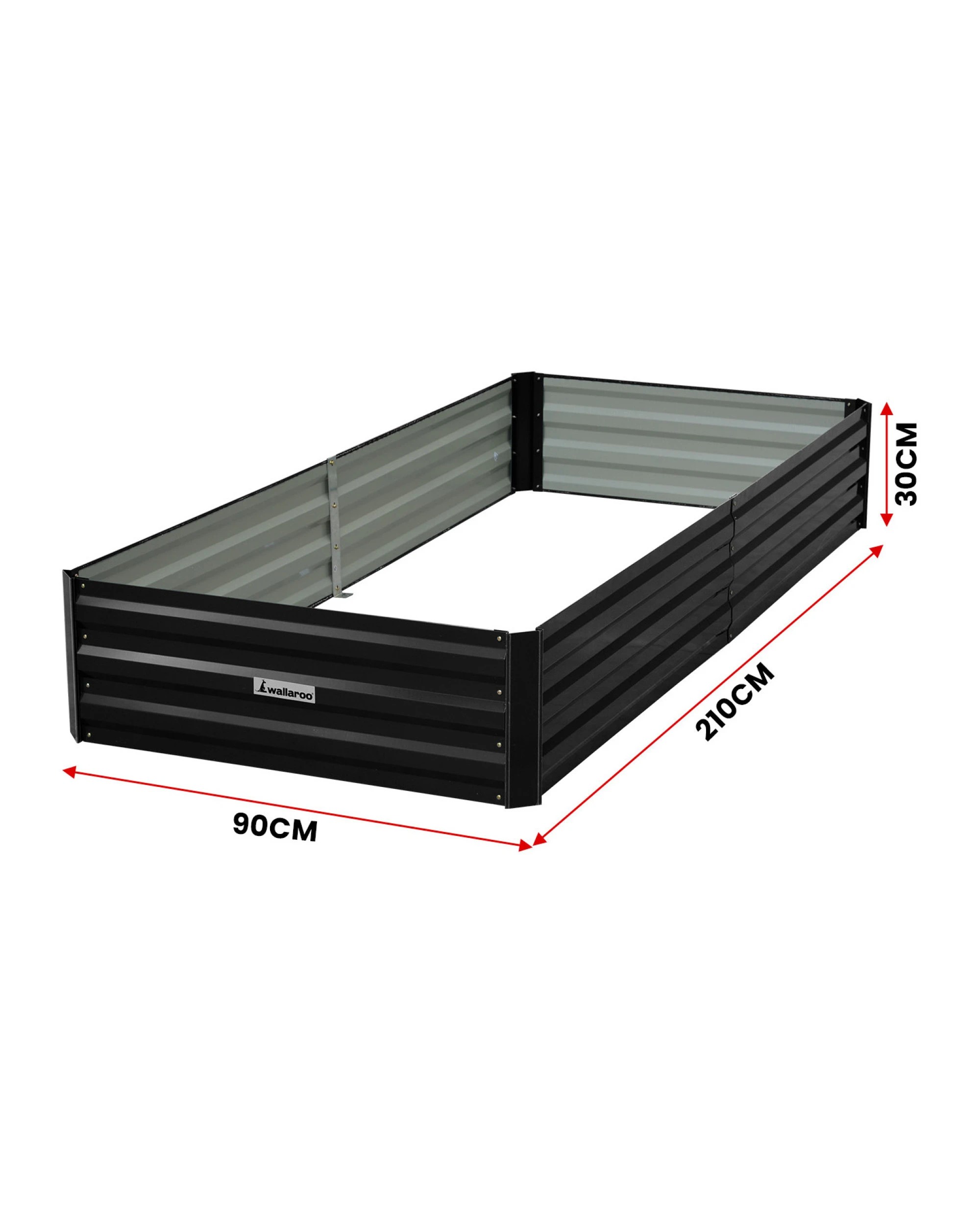 3 Wallaroo Galvanized Steel Raised Garden Bed 210 x 90 x 30cm Plants Vegetables Herbs Flowers - Black, 3 of 5