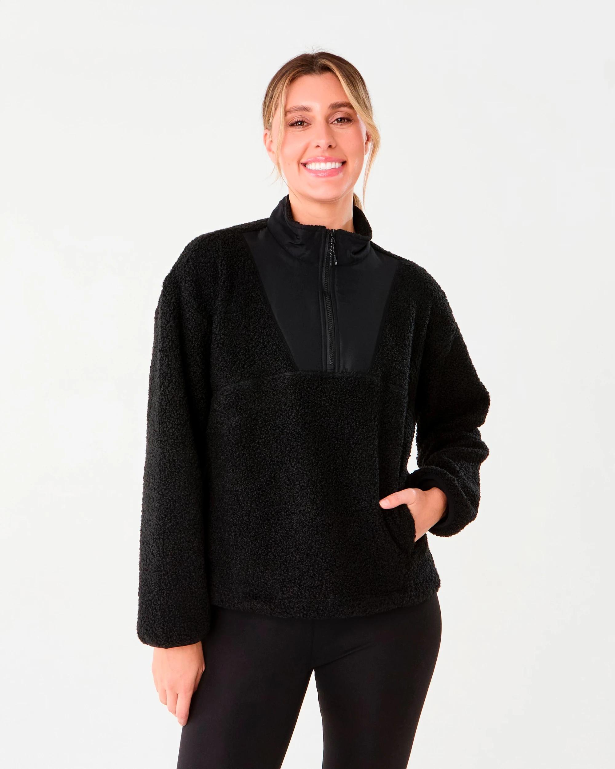 1 Active Womens 1/4 Zip Sherpa Jumper Black, 1 of 6