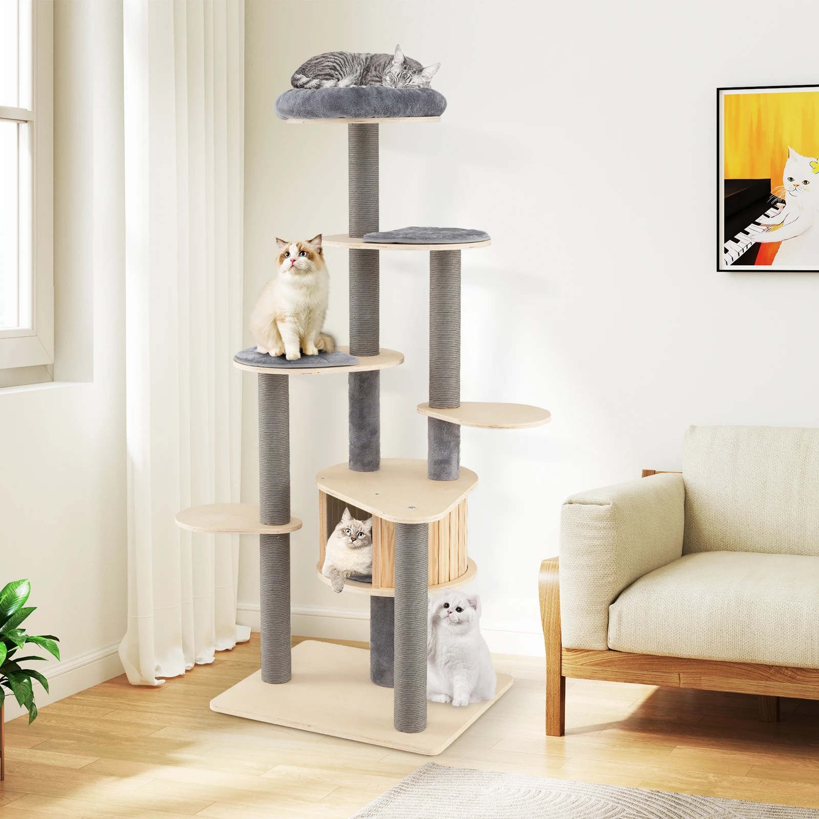 3 Costway 172cm Multi-level Cat Tower w/Scratching Posts Condo Indoor Kitty Tree, 3 of 7
