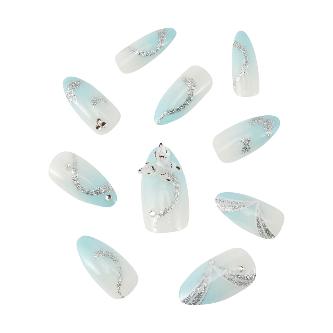 2 OXX Cosmetics 24 Pack Artificial Nails with Adhesive - Stiletto Shape, Butterfly Dusk, 2 of 4