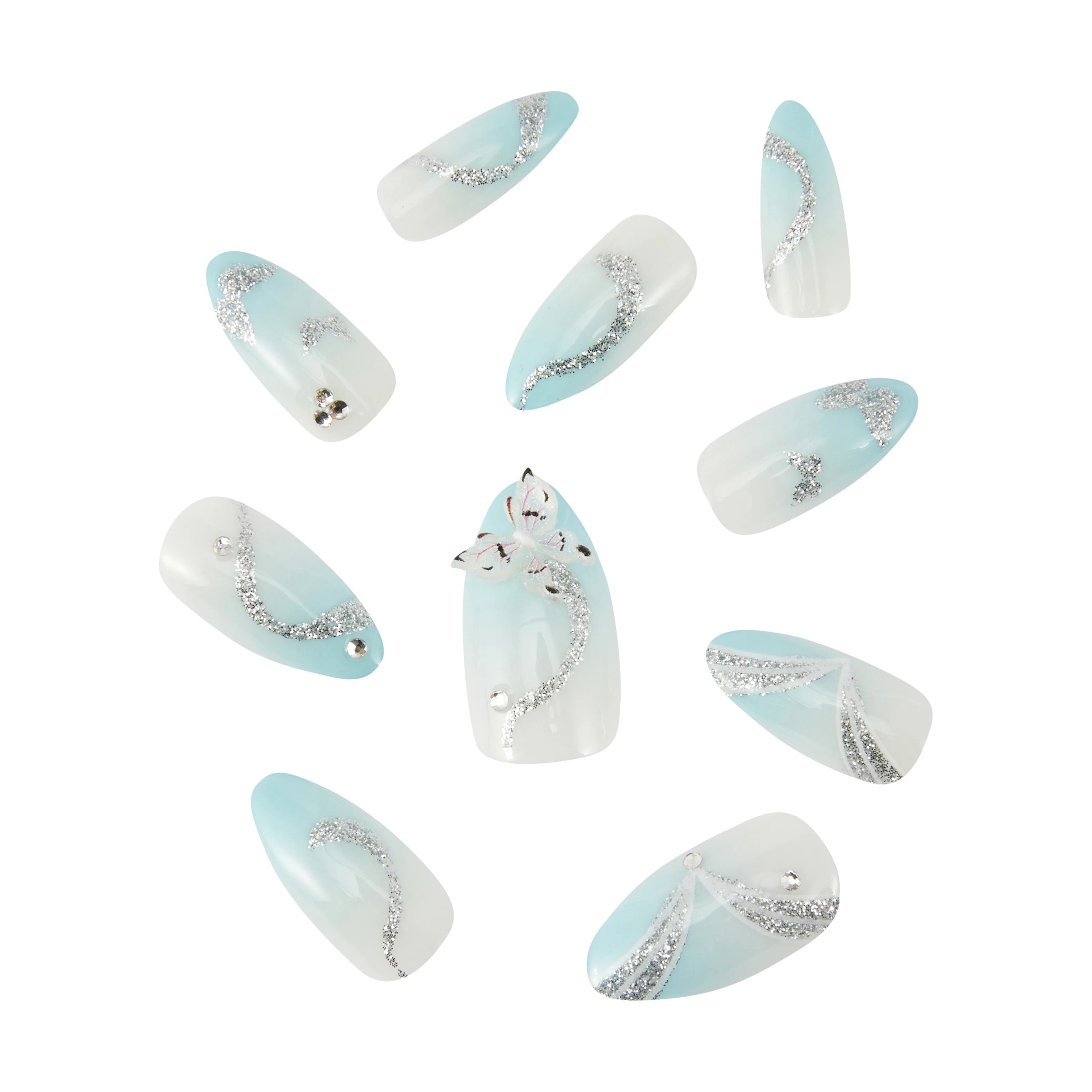 2 OXX Cosmetics 24 Pack Artificial Nails with Adhesive - Stiletto Shape, Butterfly Dusk, 2 of 4