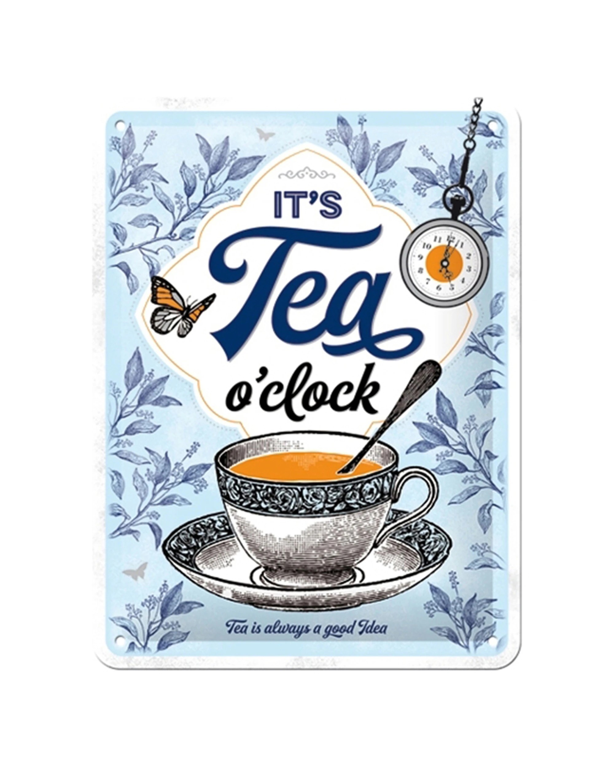 1 Nostalgic-Art 15x20cm Small Metal Sign - Its Tea OClock - Blue, 1 of 3
