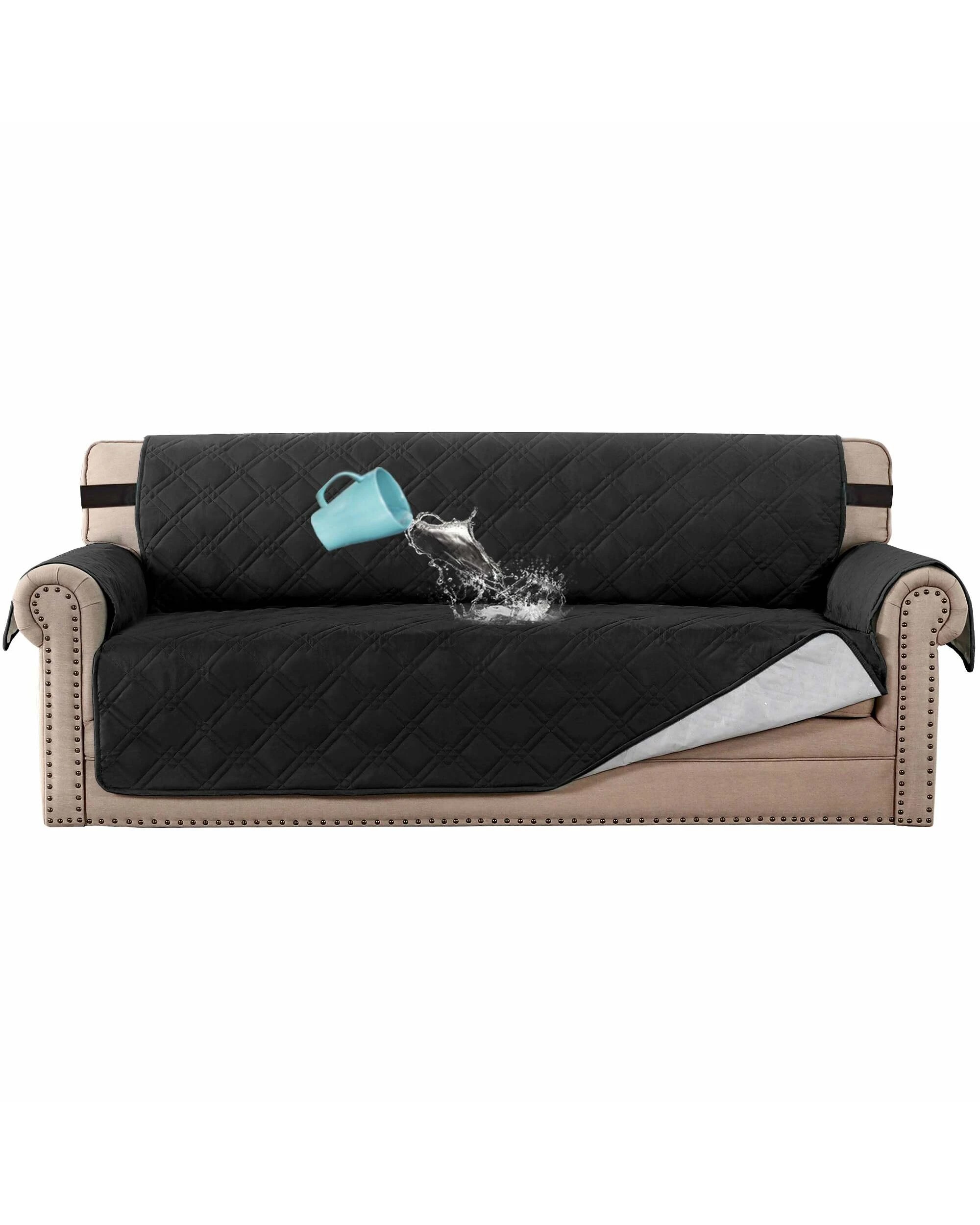 1 Smarcute 4 Seater Waterproof Sofa Cover Couch Cushion Furniture Protector - Black, 1 of 5