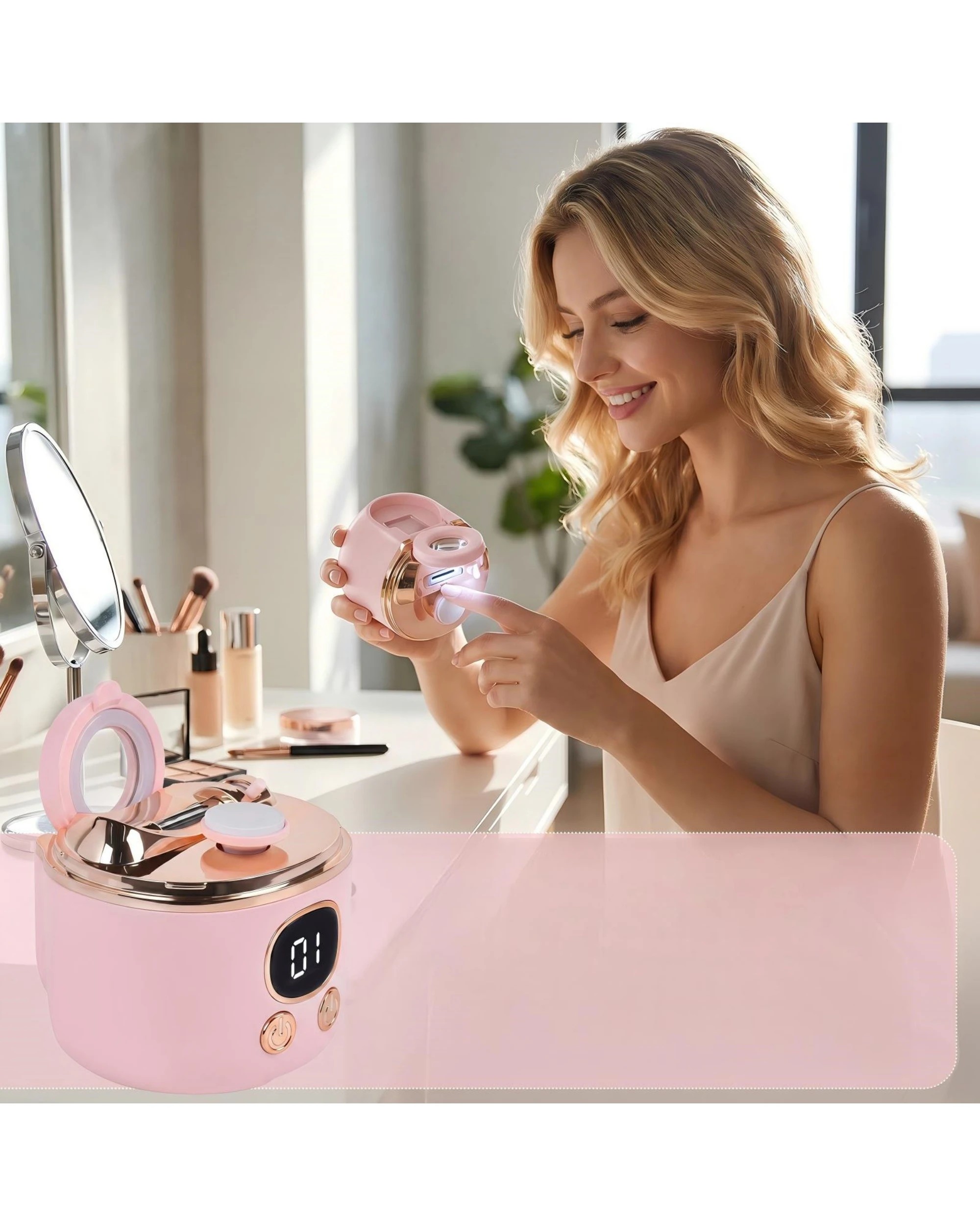 3 Advwin 3-in-1 Electric Nail Clipper with LED Light & Magnifier Assistance, 3 Speeds Adjustment - Pink, 3 of 7