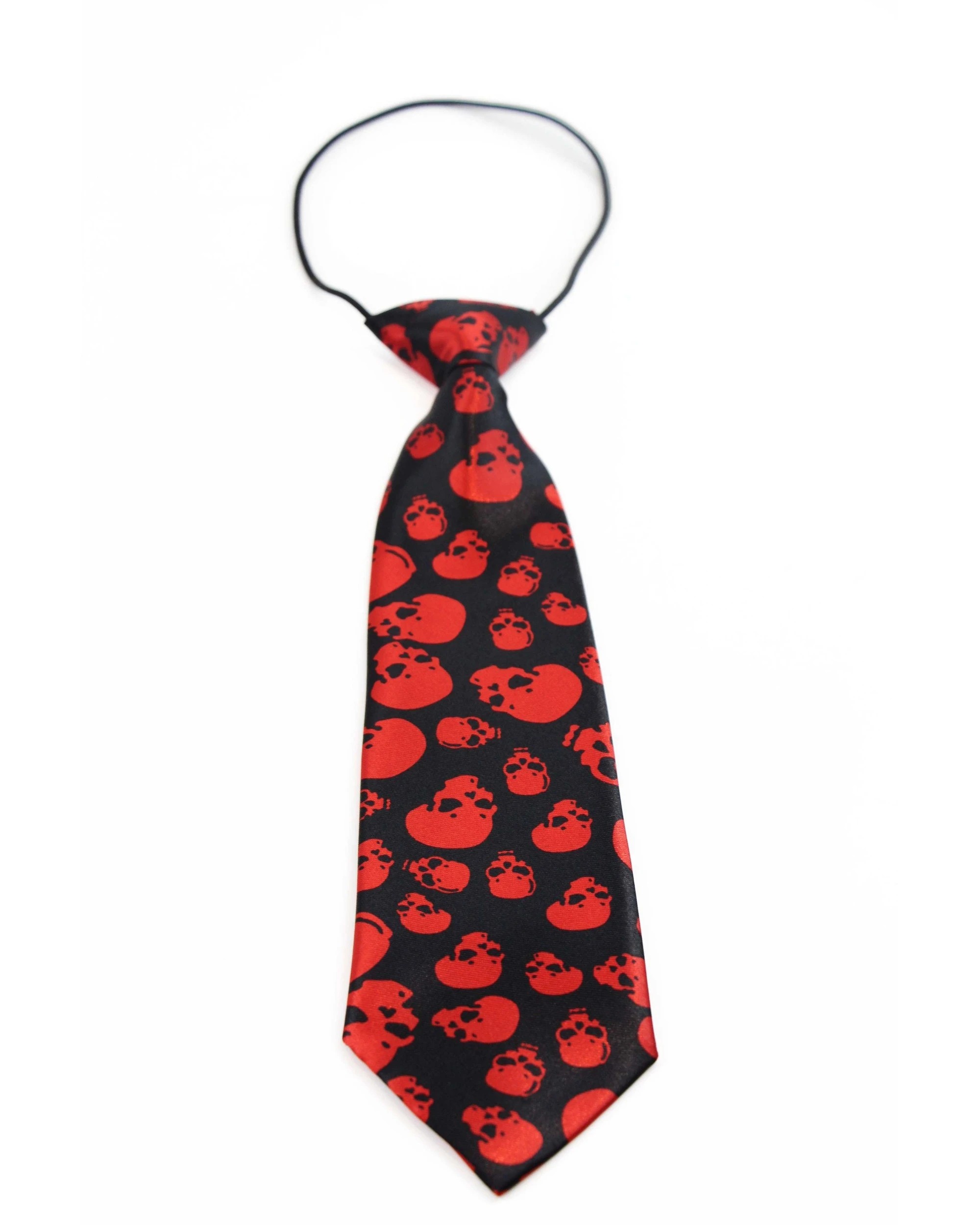 2 Zasel Kids Boys Black & Red Patterned Elastic Neck Tie - Red Skulls, 2 of 2