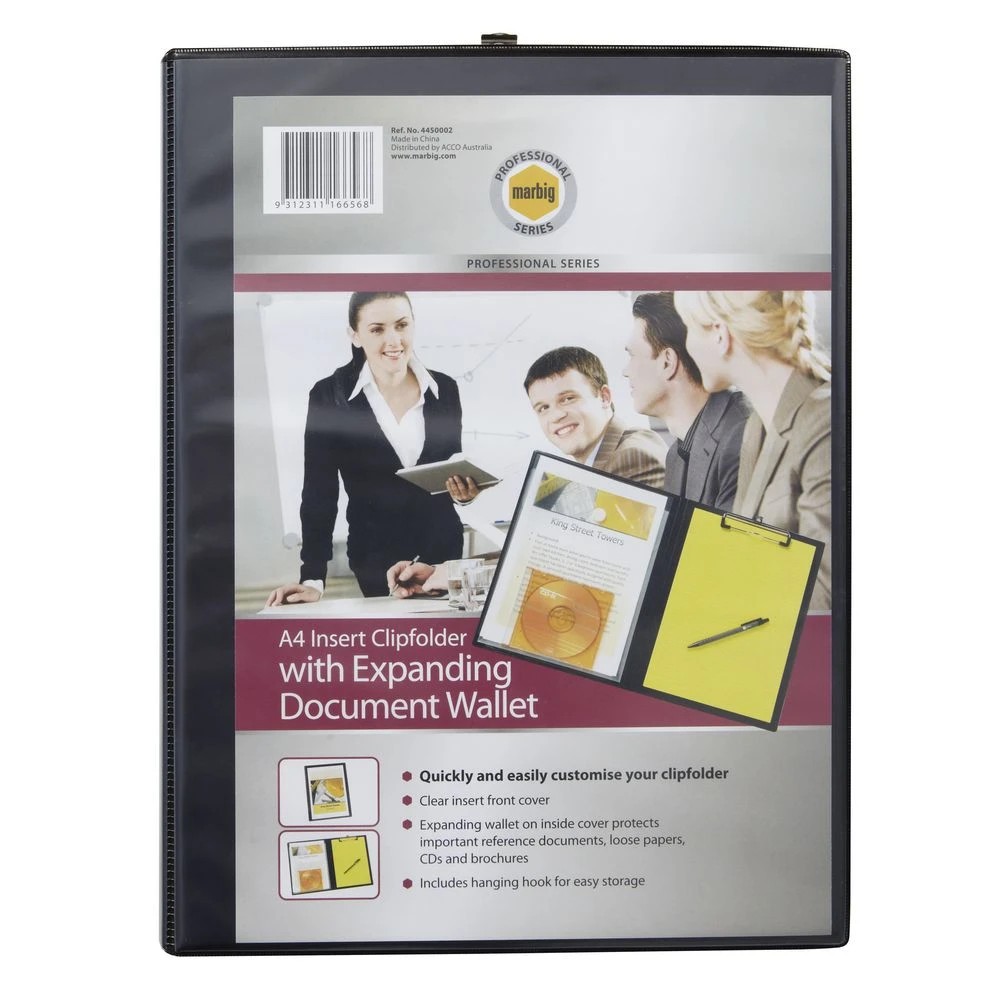 2 Marbig A4 Clipfolder Insert & Pocket Black, 2 of 4