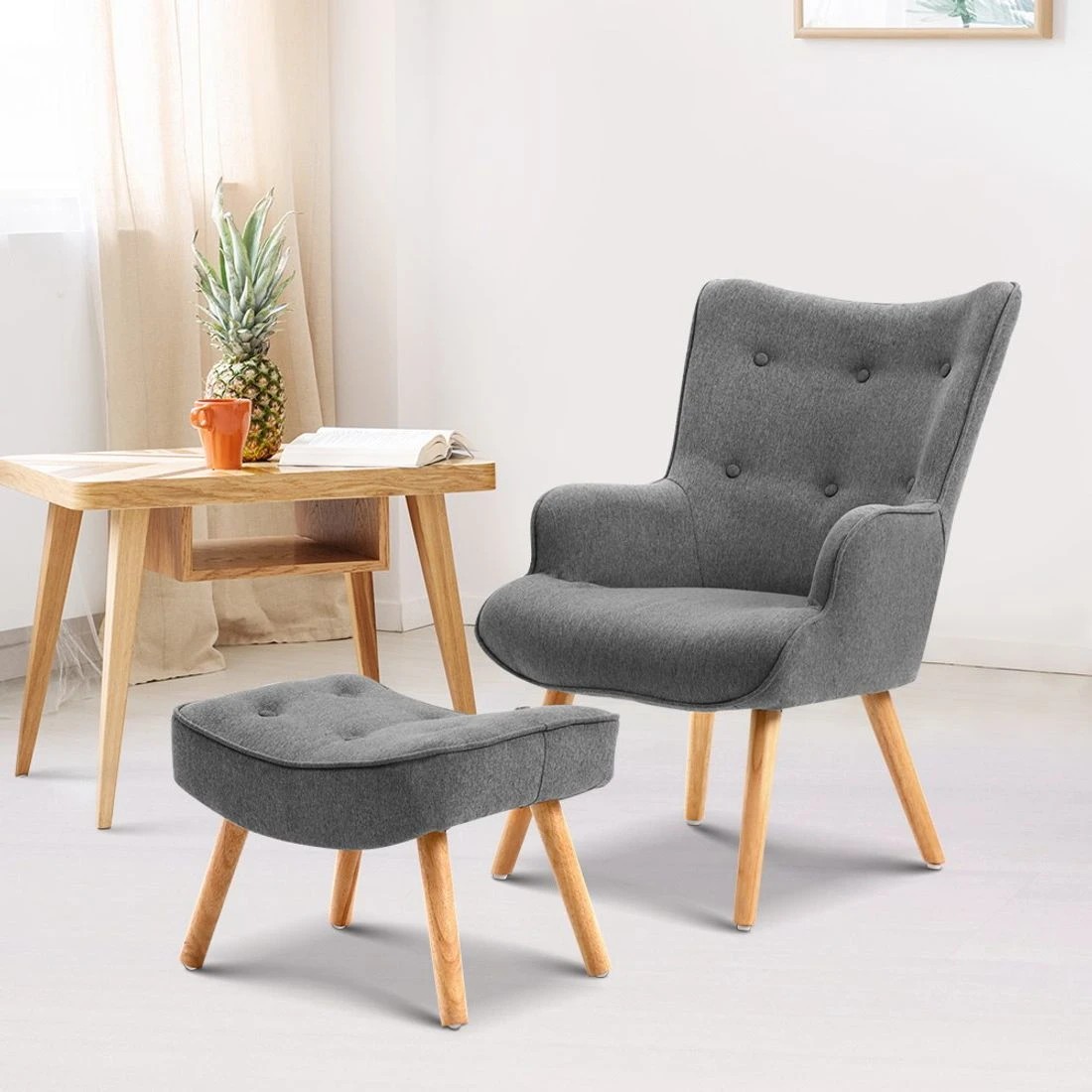 7 Artiss Armchair Set with Ottoman  Lansar - Grey, 7 of 7
