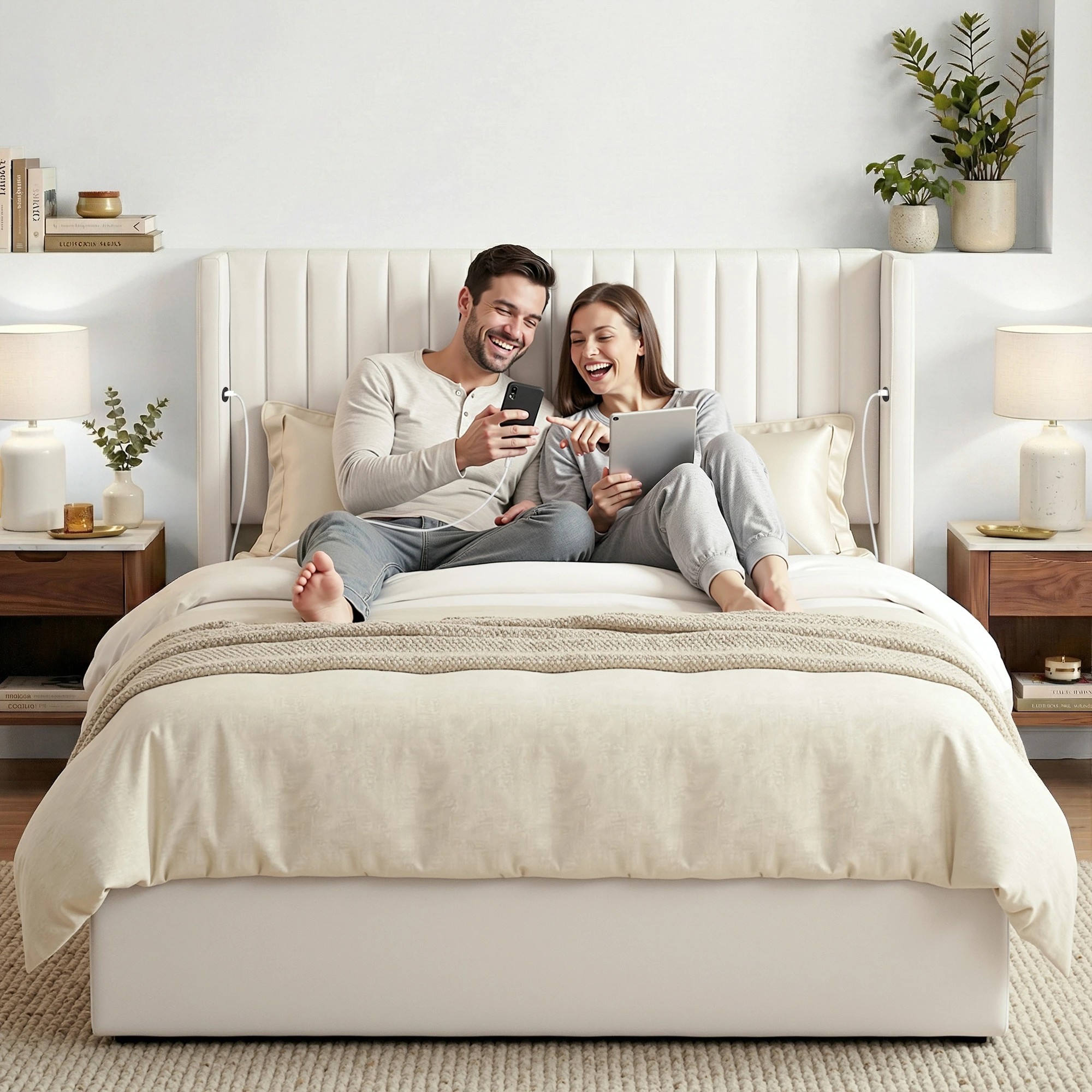 6 Artiss Queen Bed Frame with Gaslift Storage USB Type-C Charging Ports Velvet - White, 6 of 10
