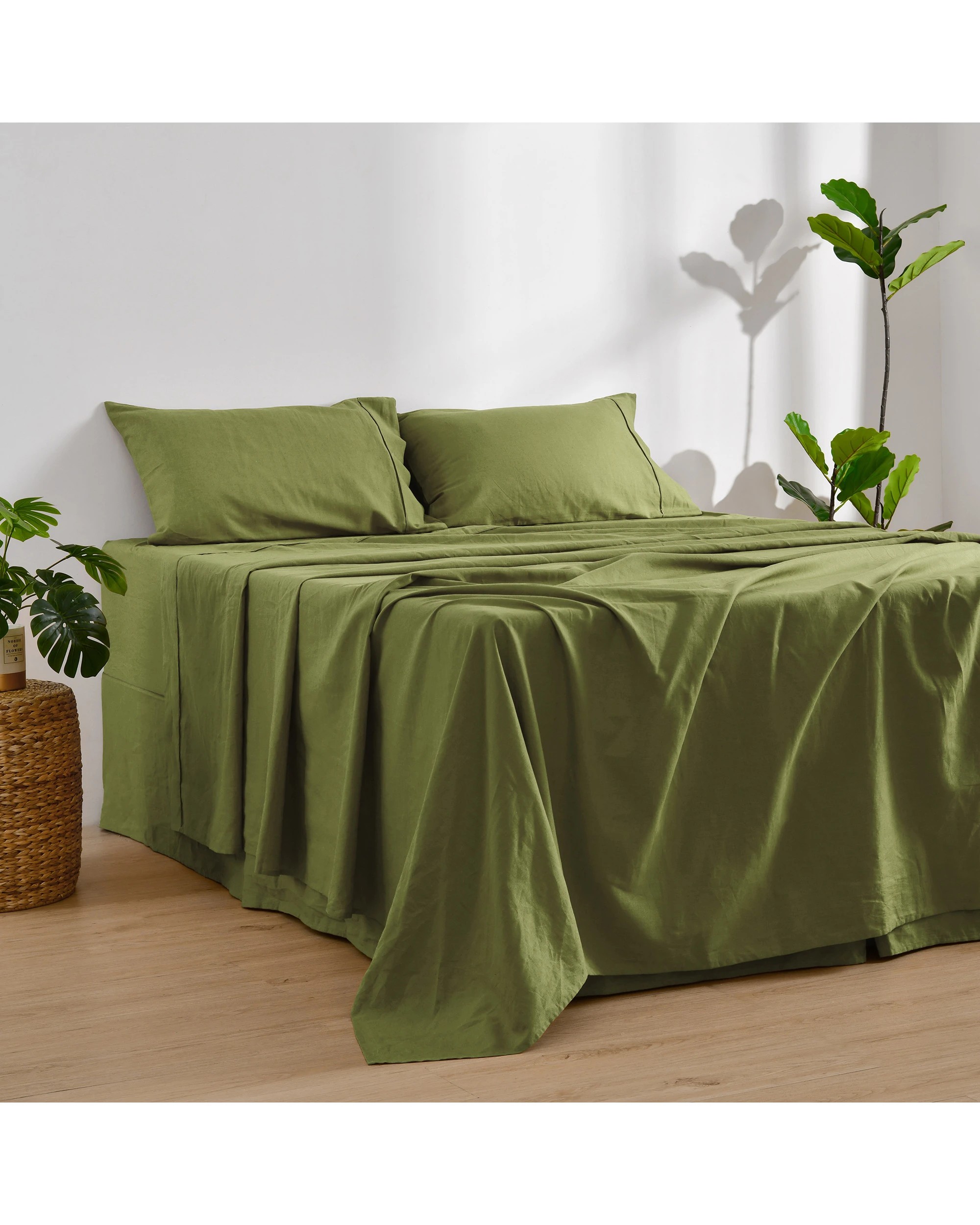 3 Dreamaker Linen Cotton Sheet Set - Super King Bed - Olive, 3 of 9