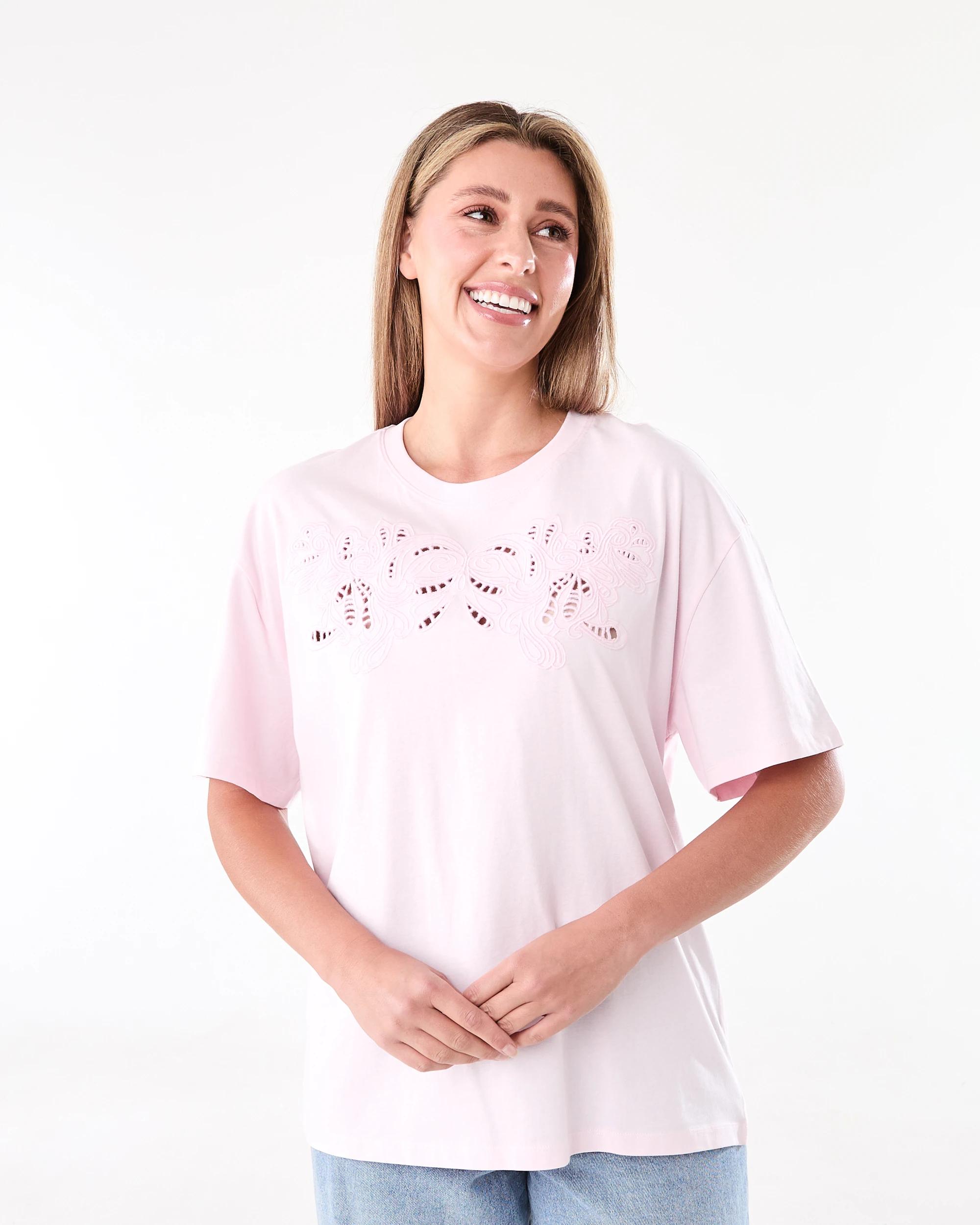 1 Short Sleeve Embroidery Detail T-shirt Bllet Pink, 1 of 6