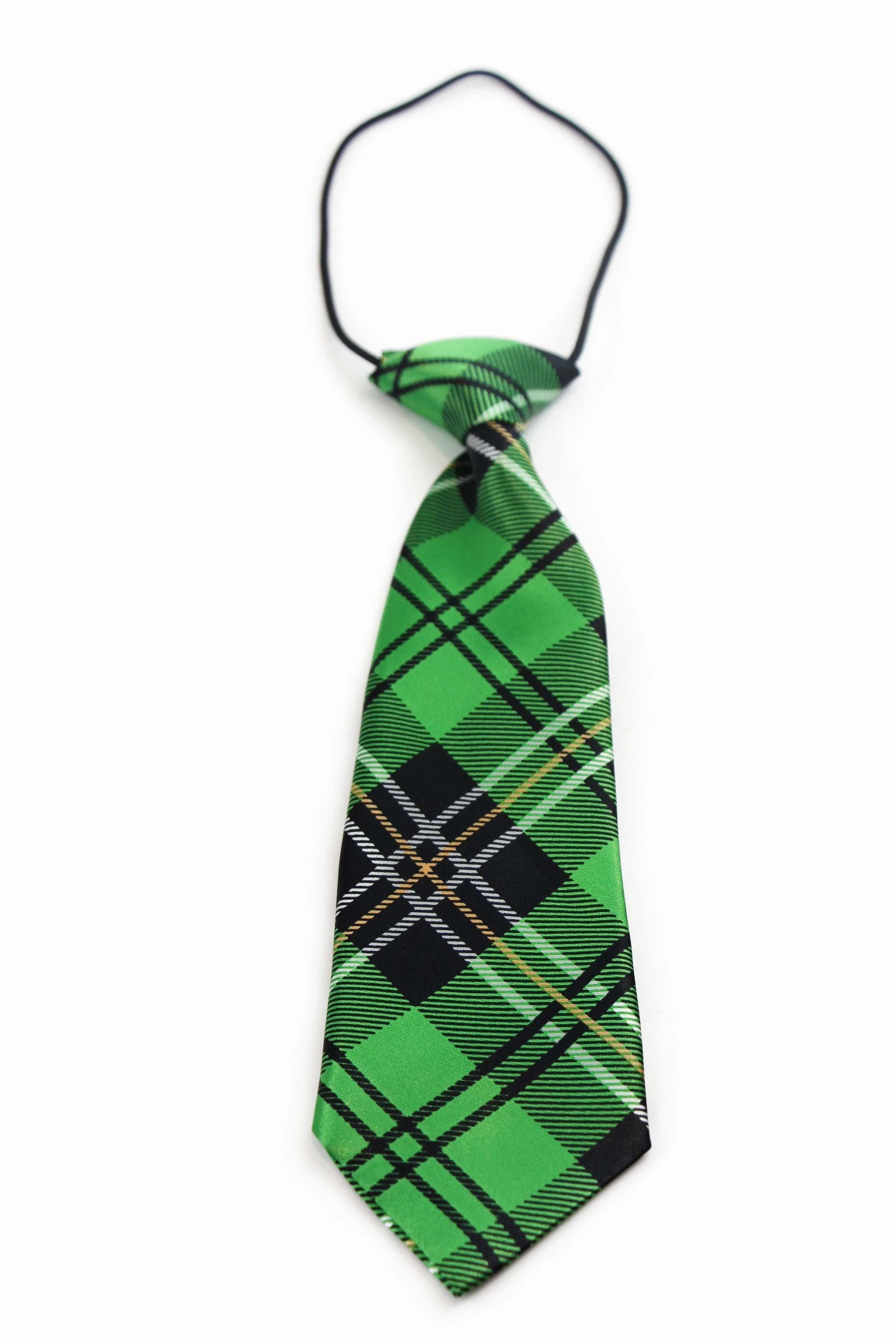 3 Zasel Kids Boys Green Patterned Elastic Neck Tie - Criss Cross Green - Multi, 3 of 3