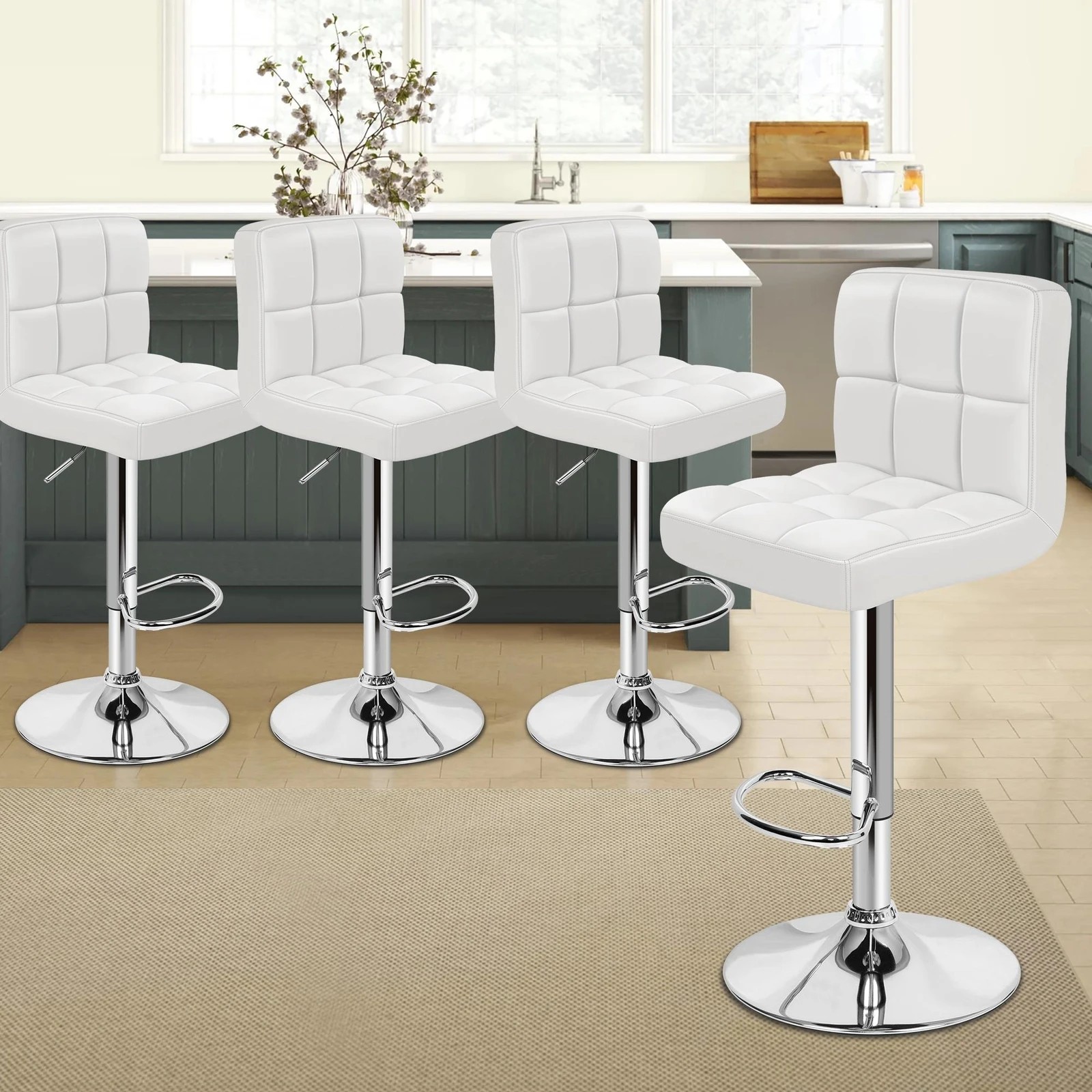 2 Alfordson 4x Bar Stools Ralph Kitchen Swivel Chair Leather Gas Lift - White, 2 of 10