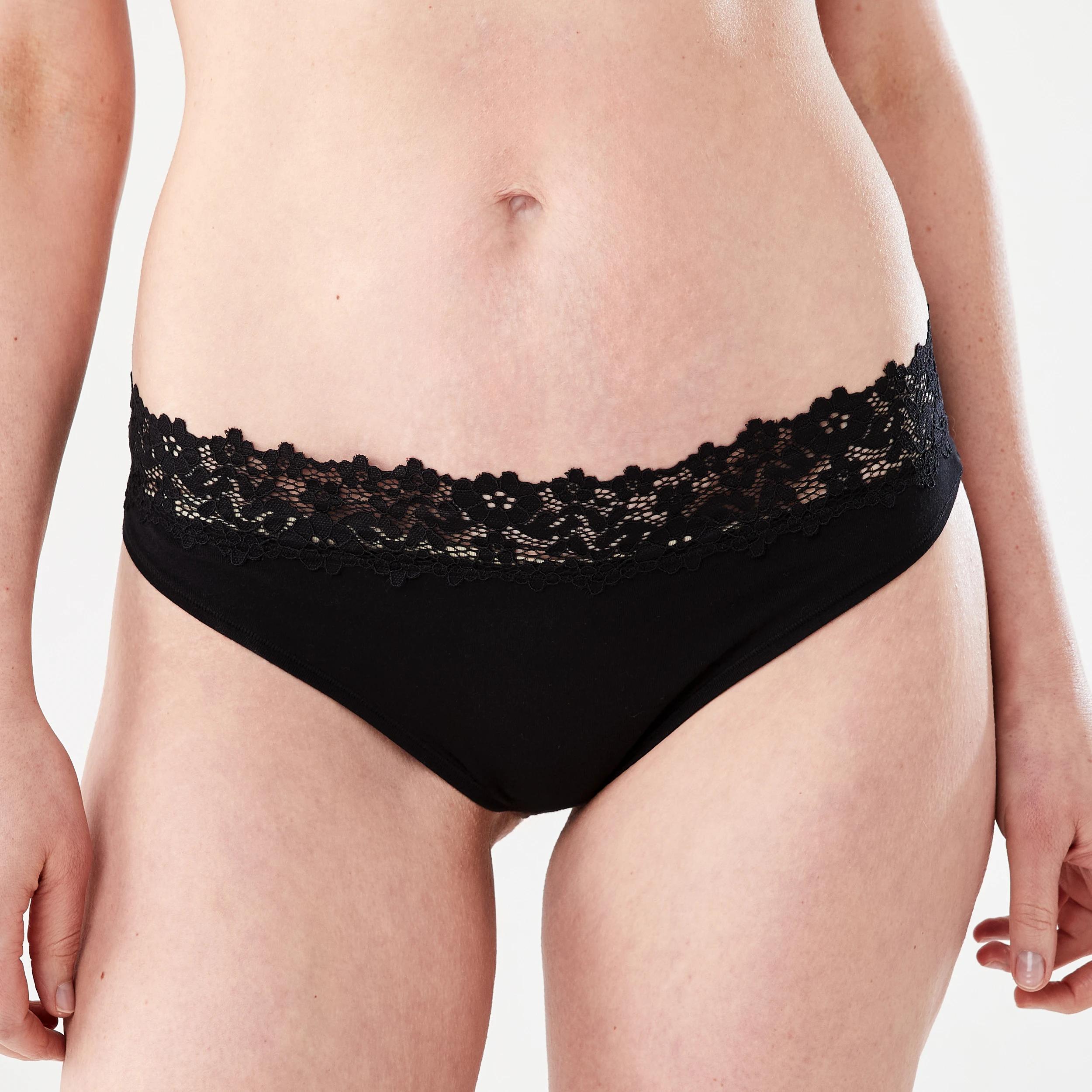 4 3 Pack Cotton Lace Tanga Briefs BLACK, SOFT CLAY, HYDRANGEA, 4 of 8