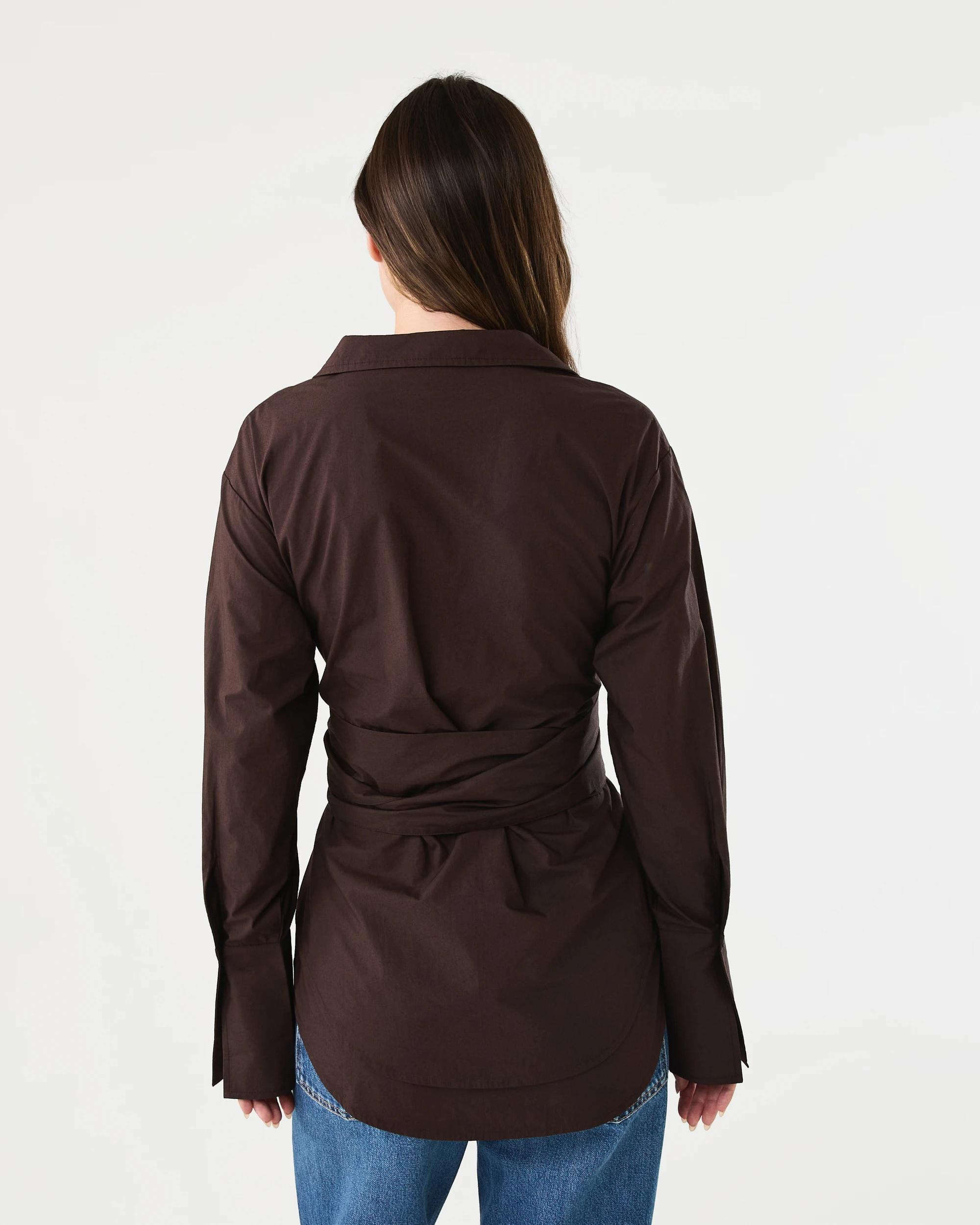 3 Long Sleeve Wrap Waist Shirt Melt Brown, 3 of 8