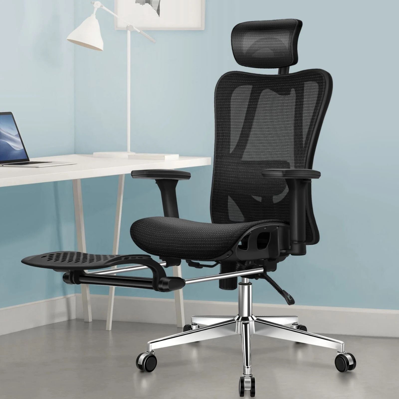 2 Alfordson Office Chair Ergonomic Mesh Seat Executive Work Computer Gaming - Black, 2 of 10