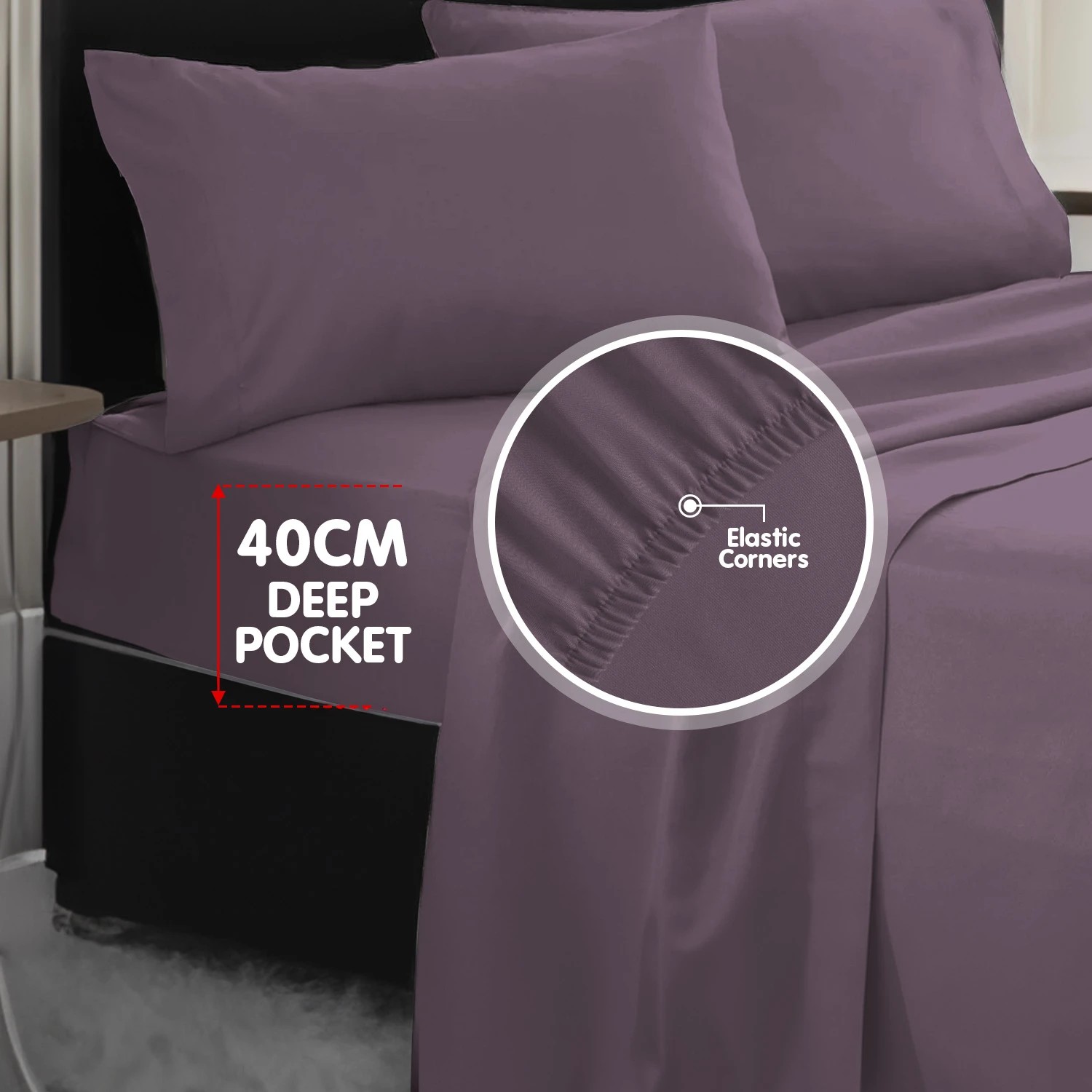 6 4pc 1000 Thread Count Cotton Rich Sheet Gift Pack Cvc Microfibre Blend In Lilac
 - King Bed, 6 of 8