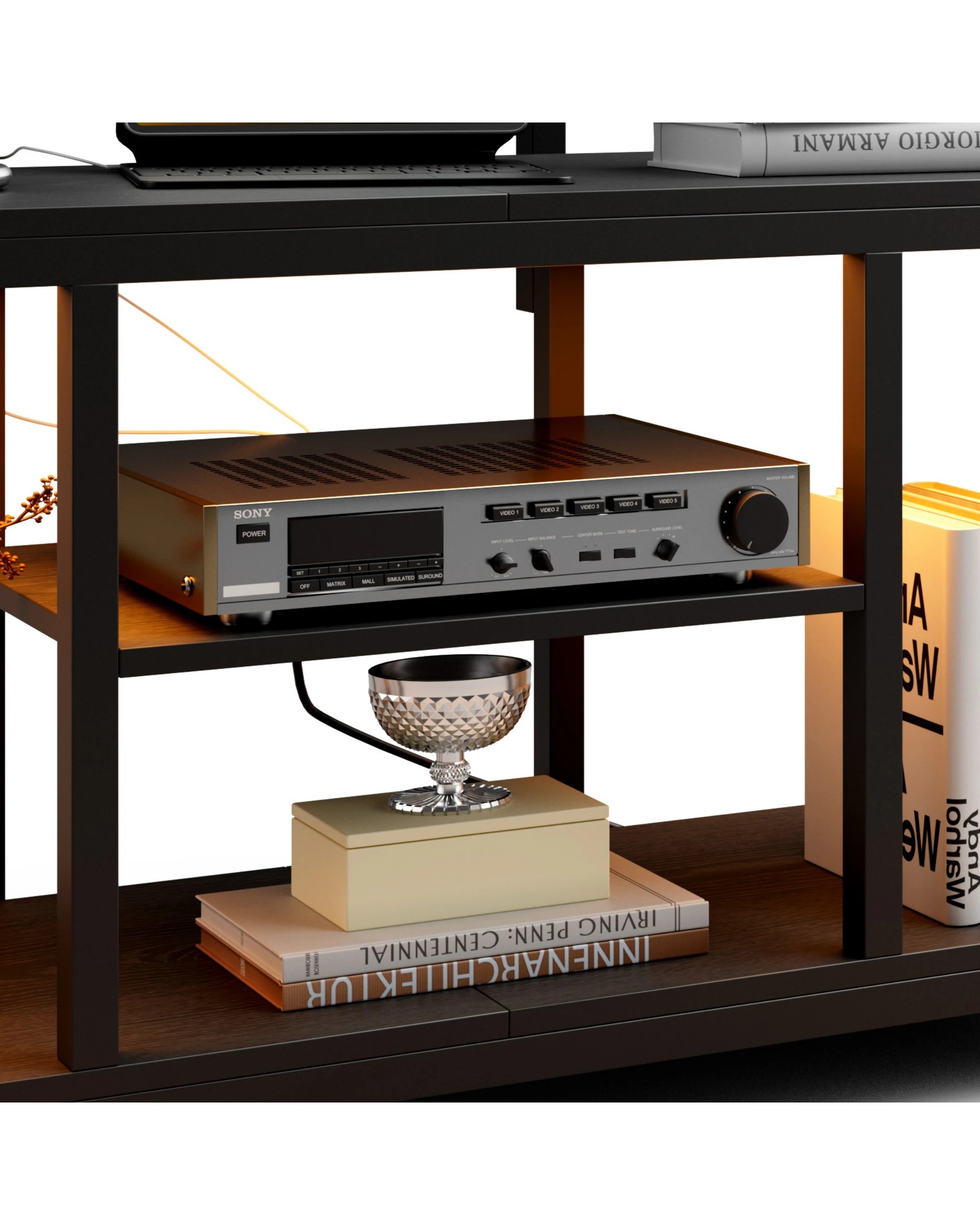 7 Advwin 115cm LED TV Cabinet w/ Mount Adjustable Corner Entertainment Unit Stand w/ AC & Shelf Media Console Table, 7 of 10