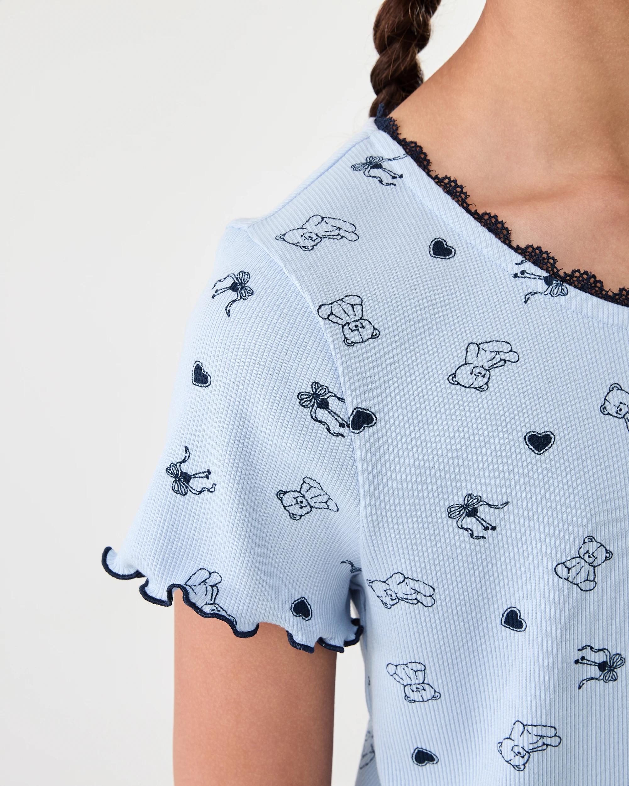 6 Rib Shorts Pyjama Set Blu Ted, 6 of 8