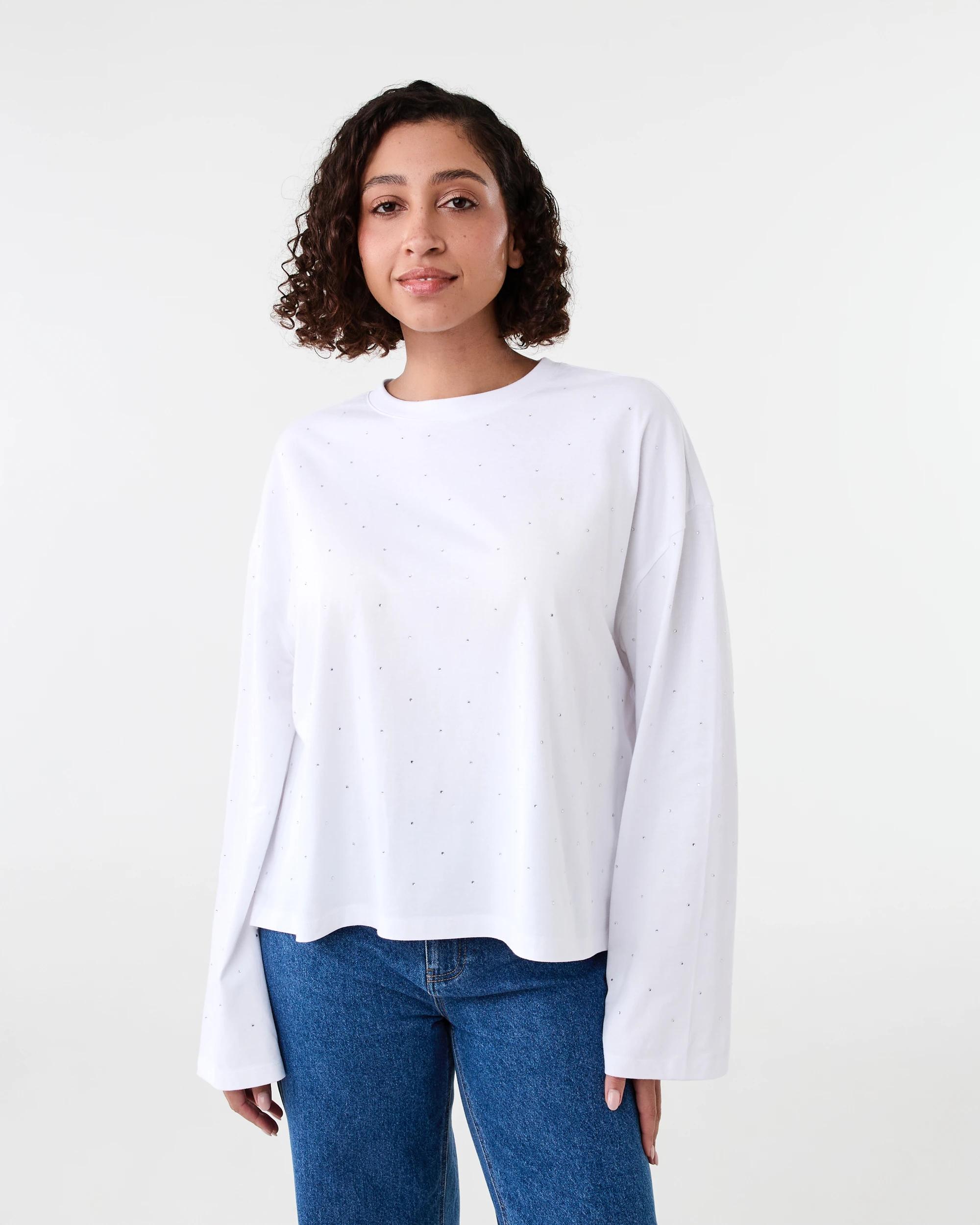 1 Long Sleeve Embellished T-shirt White, 1 of 7