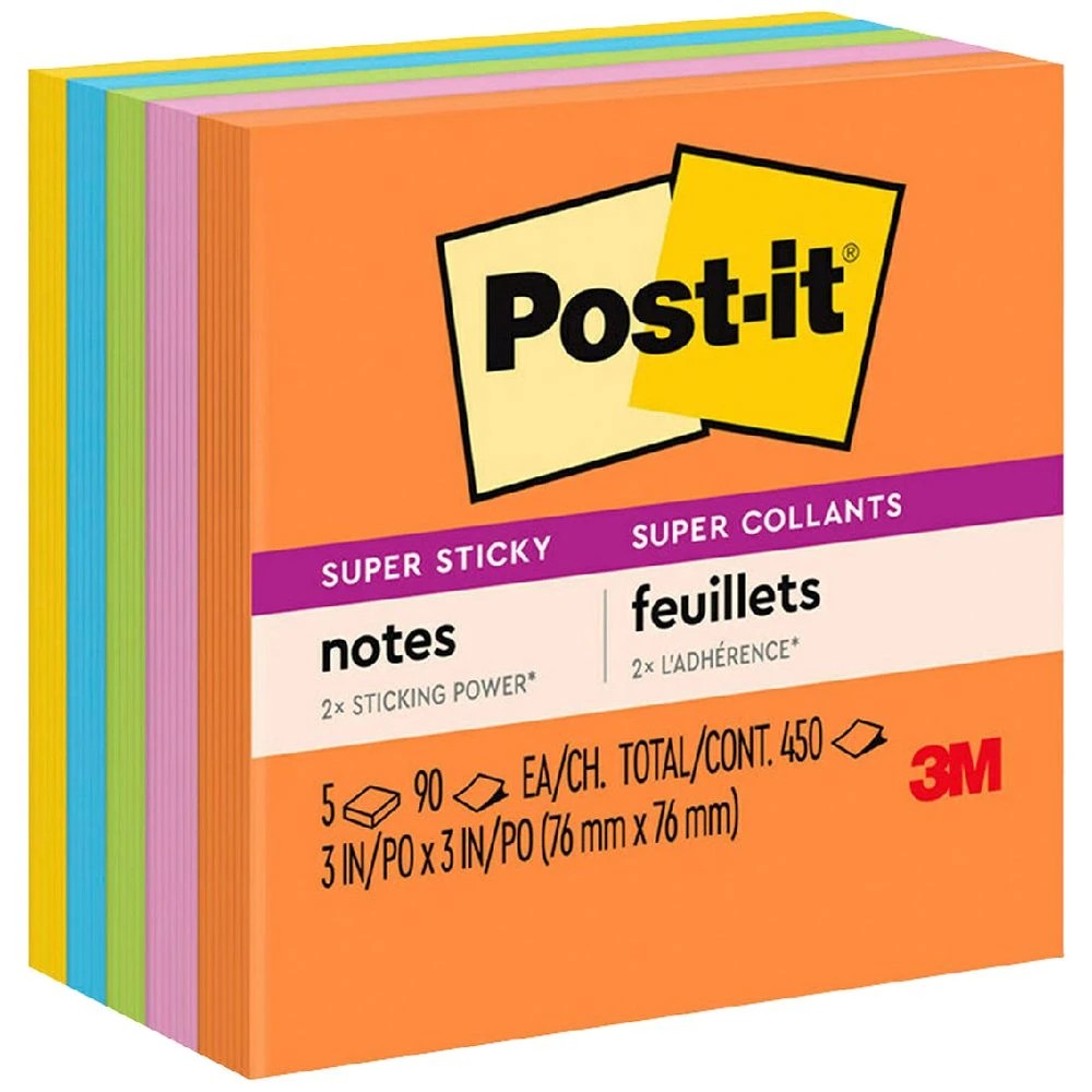 1 Post-it Super Sticky Notes 76 x 76mm Energy Boost 5 Pack, 1 of 10