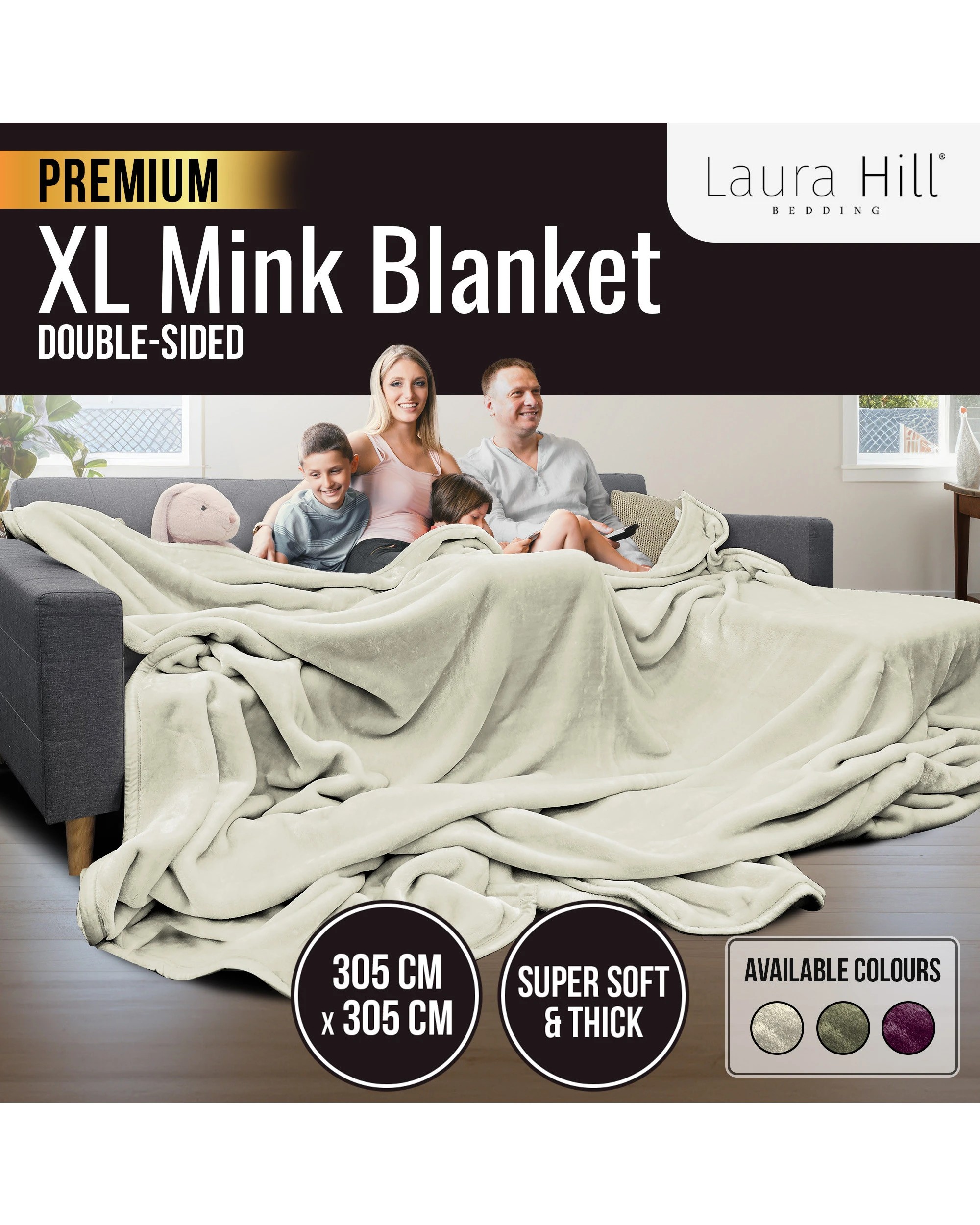 2 Laura Hill 3m X 3m Xl Faux Mink Blanket Double-sided Soft Plush Bed Oversized Throw Rug Beige
 - Super King Bed, 2 of 8