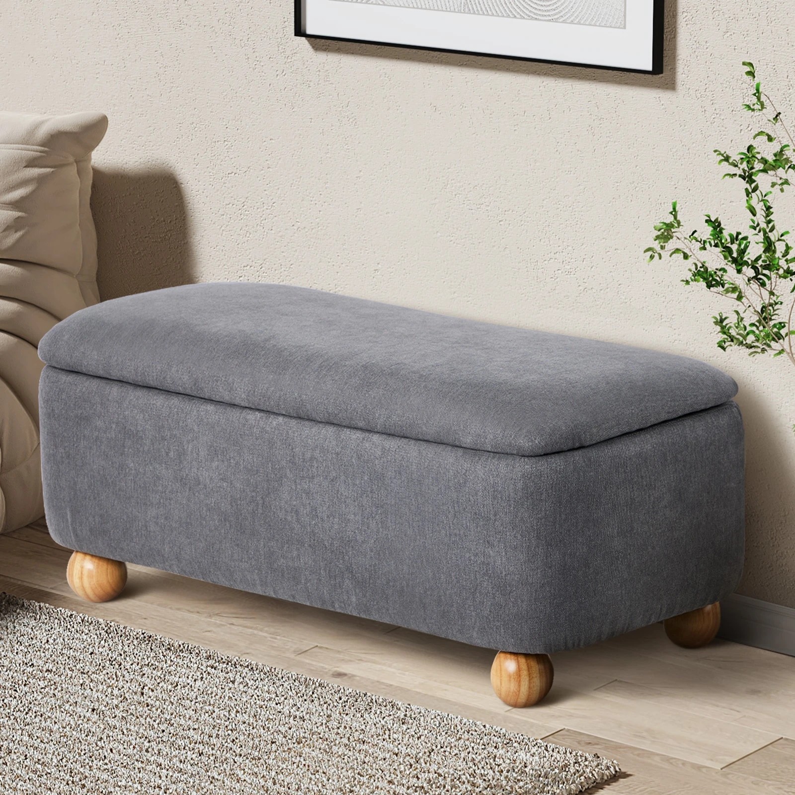 3 Oikiture Storage Ottoman Chest Ball Feet Linen - Grey, 3 of 10