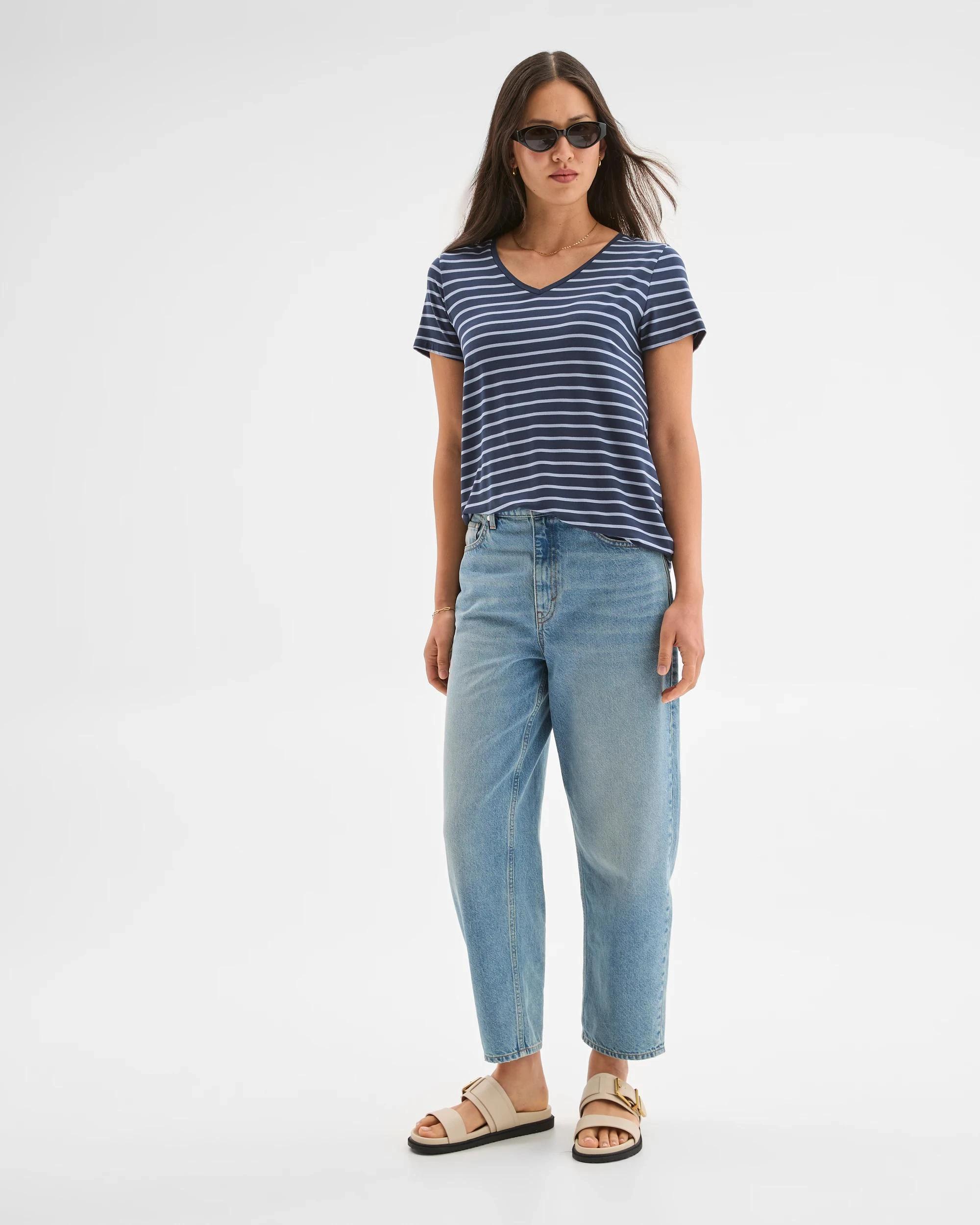 2 Target Woman Short Sleeve V-Neck T-Shirt NAVY BLAZER/DUSTY BLUE, 2 of 5