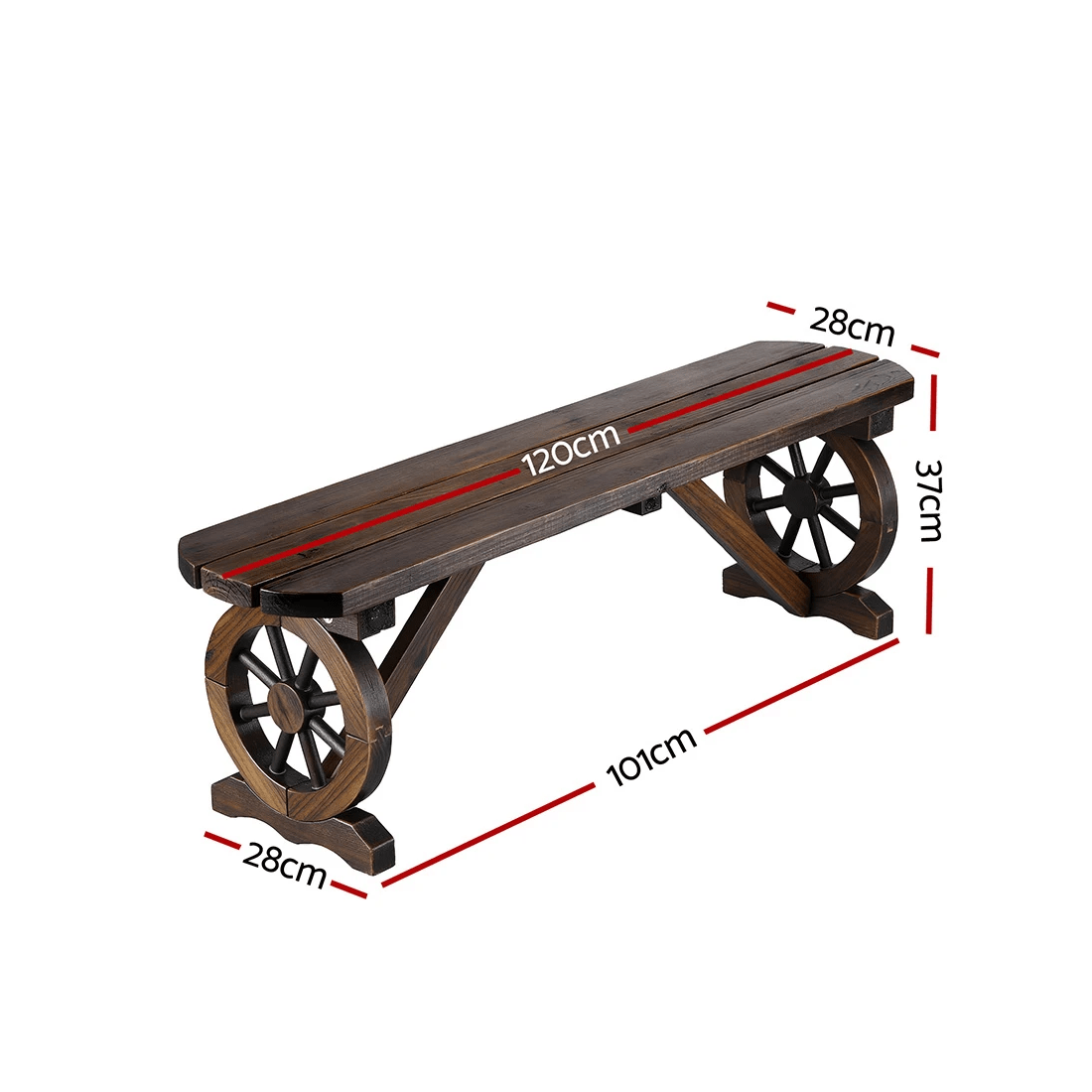 2 Gardeon Outdoor Garden Bench Seat Wooden Patio Furniture Wagon Dining Chair - Black, 2 of 7