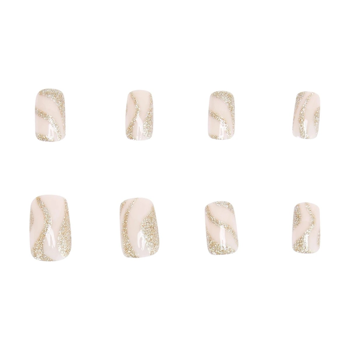 5 OXX Cosmetics 24 Pack Artificial Nails with Adhesive - Medium Square Shape, Nude and Gold, 5 of 5