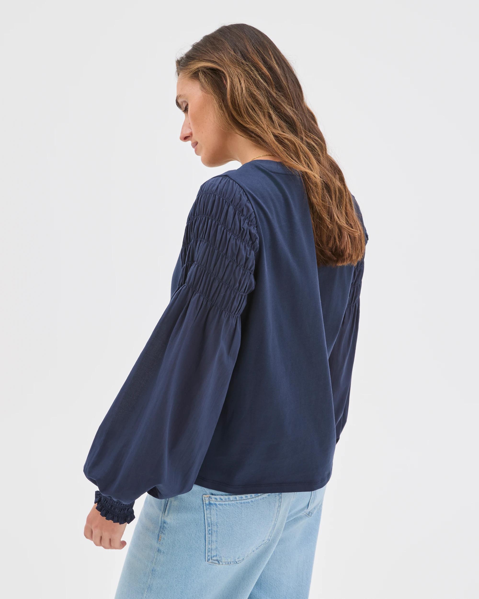 6 Target Woman Australian Cotton Long Sleeve Shirred Sleeve Top INK NAVY, 6 of 6