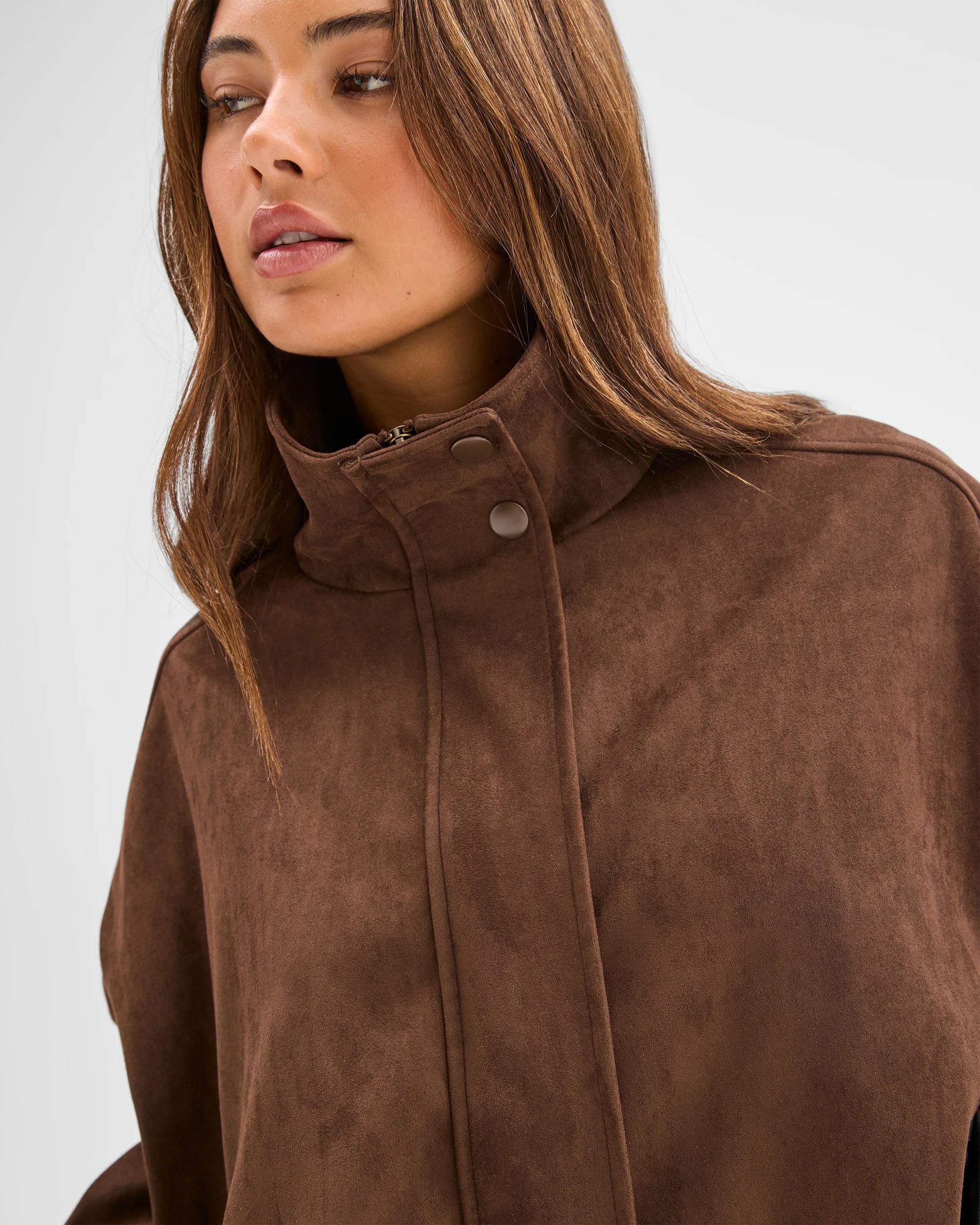 6 Lily Loves Faux Suede Bomber Jacket DARK COCOA, 6 of 7