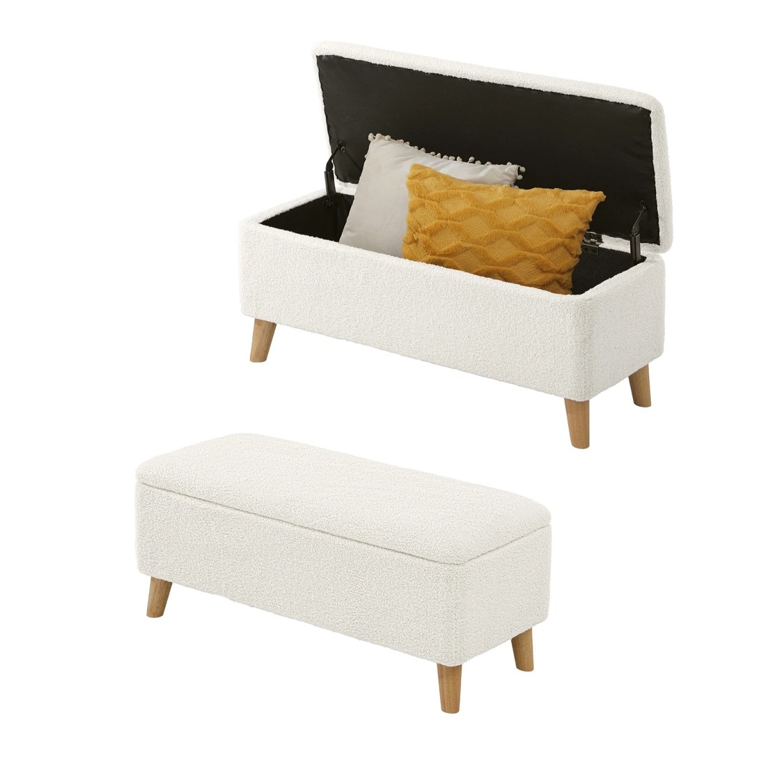 1 Oikiture Storage Ottoman Blanket Box Chest Toy Foot Stool Sherpa
 - White, 1 of 10
