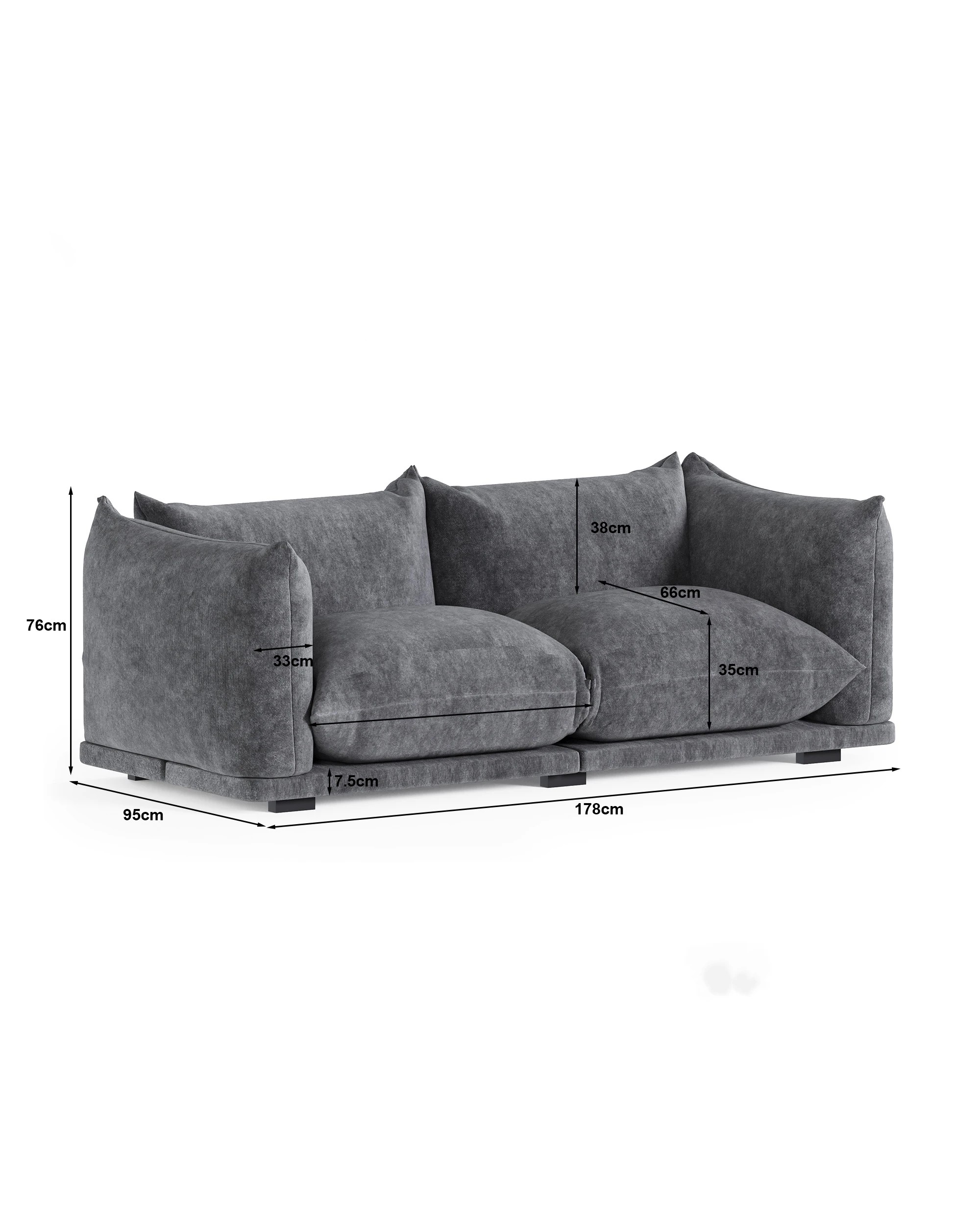 6 Advwin 178cm Loveseat Sofa 66cm Deep Seat Chenille Cloud Couch Modular Upholstered Bread Sofa, 6 of 6