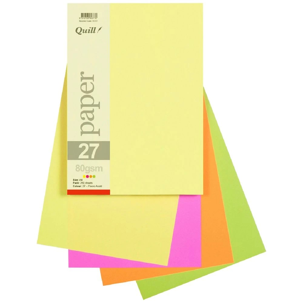 1 Quill A4 Paper Fluoro Assorted 250 Pack, 1 of 2