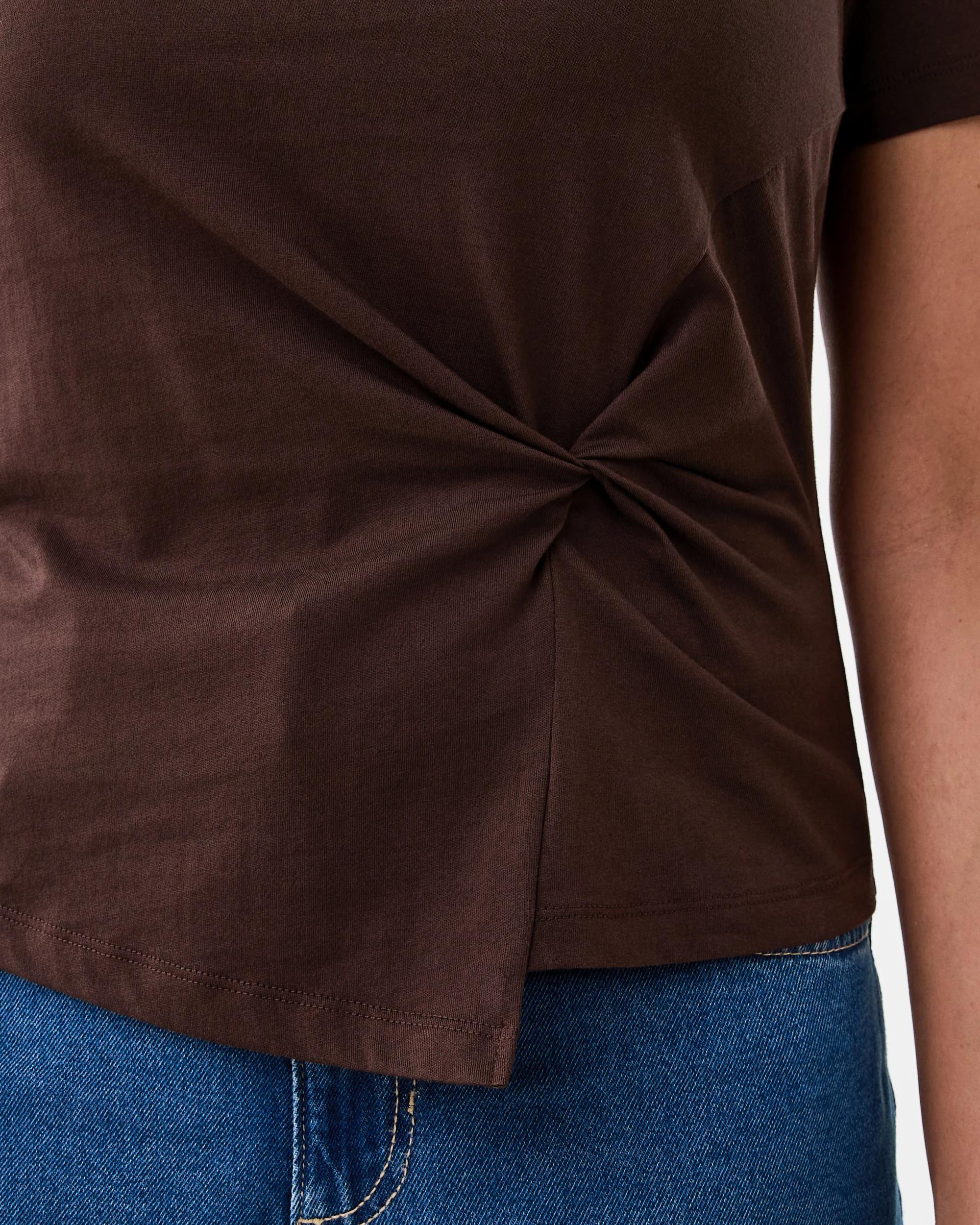 6 Short Sleeve Knot Detail T-shirt Melt Brown, 6 of 6