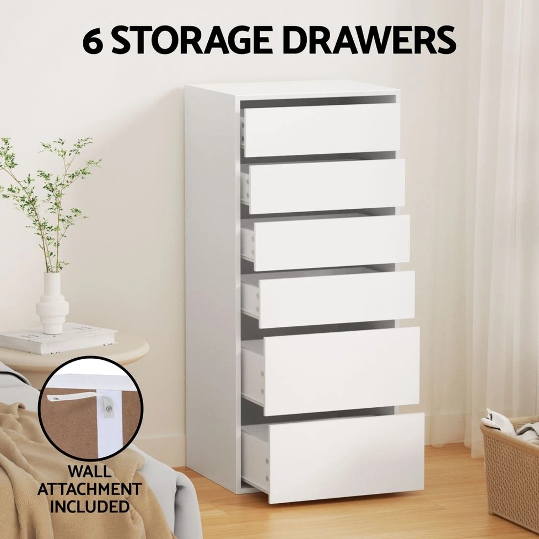 6 Artiss 6 Chest of Drawers Dresser Tallboy - White, 6 of 8