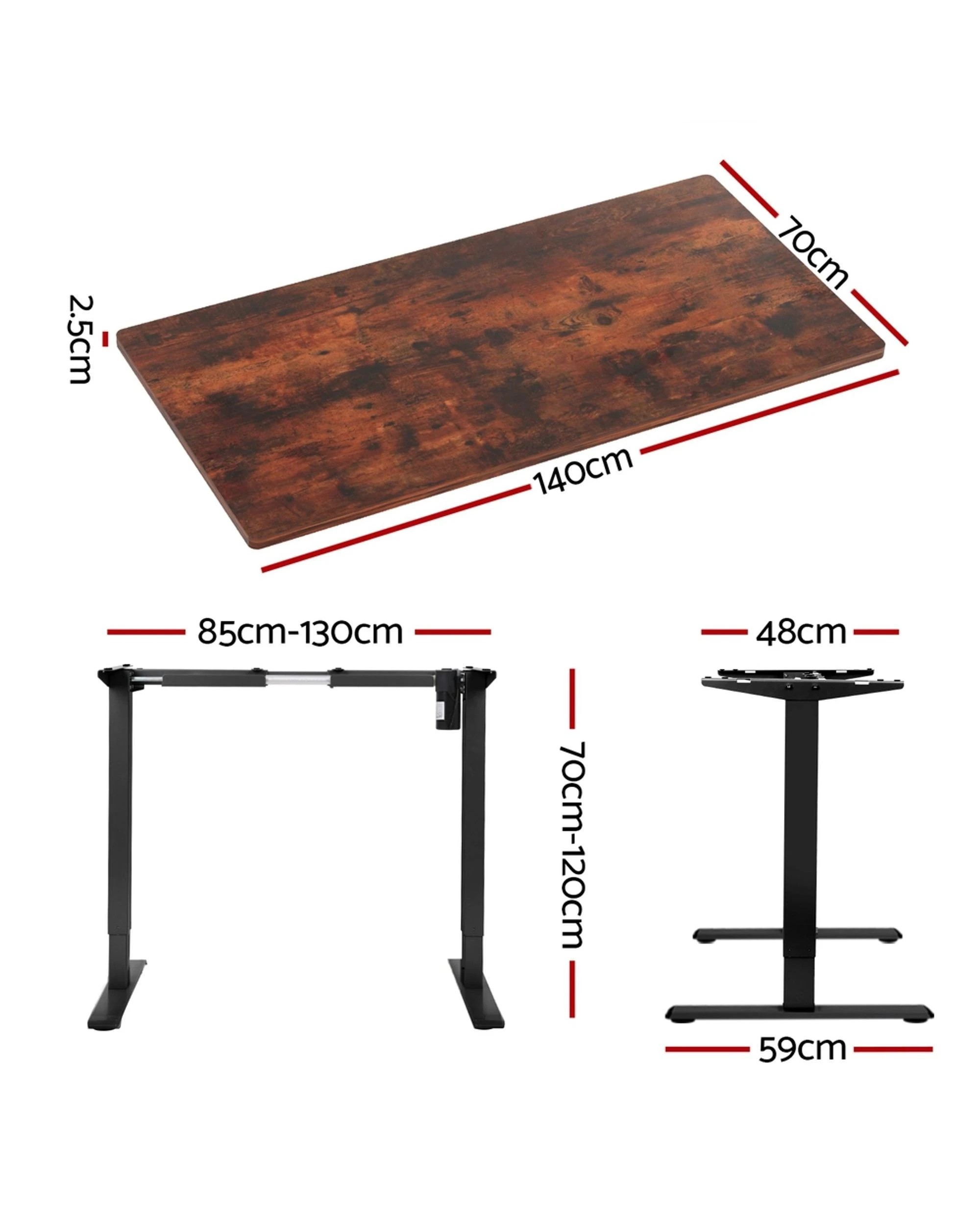 2 Artiss Standing Desk Motorised Rustic Brown - Multi, 2 of 5