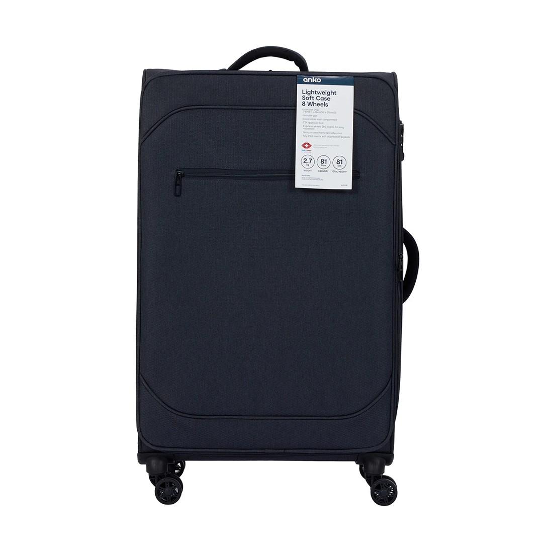 8 71cm 8 Wheels Lightweight Soft Case - Charcoal, 8 of 8