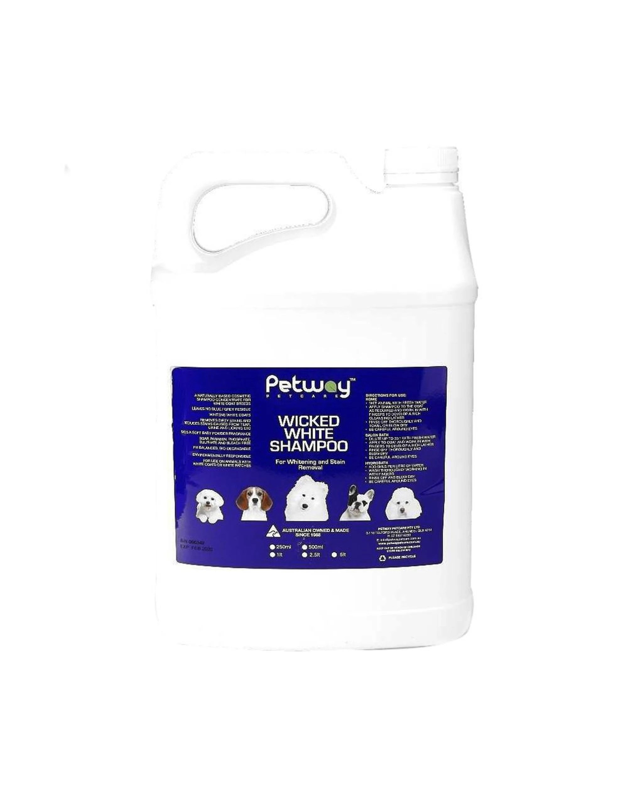 1 Petway Petcare Wicked White & Stain Removal Dog Shampoo 5L, 1 of 1