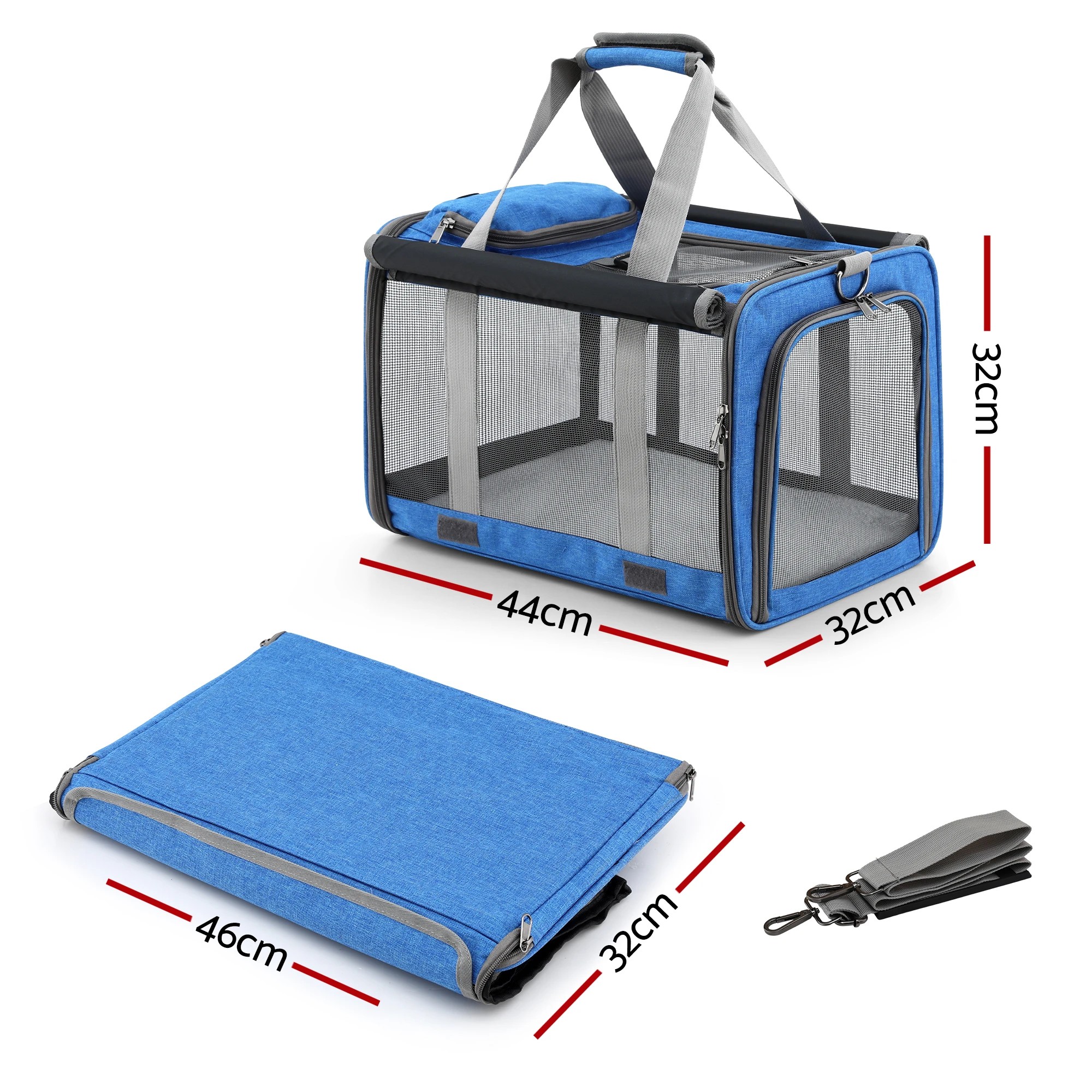 2 i.Pet Pet Carrier Bag Foldable Dog Cat Durable Crate Travel Cage Portable Car - Blue, 2 of 8