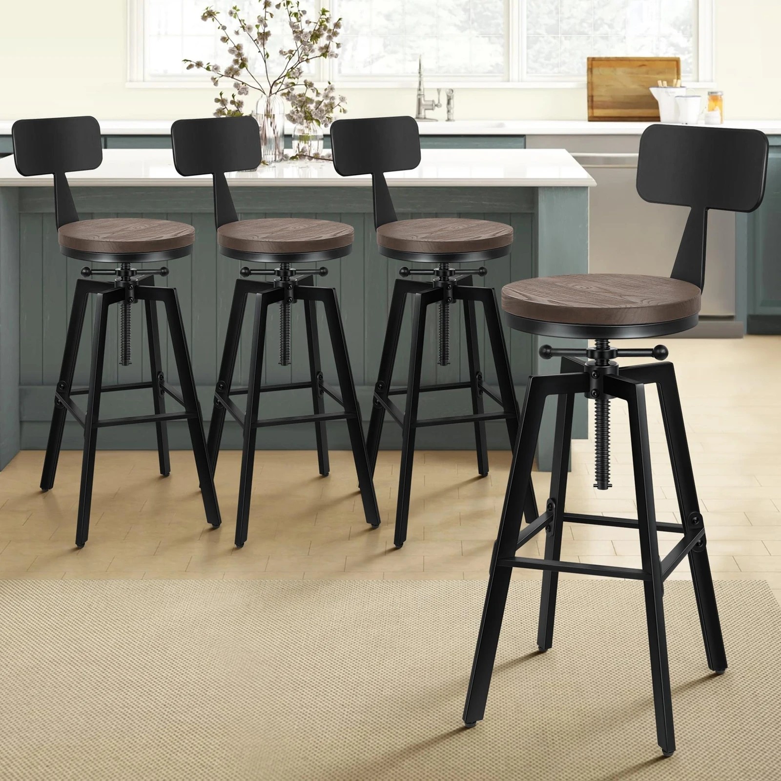 9 Alfordson 4x Bar Stool Retro Kitchen Vintage Chair Industrial Backrest Ezra - Black, 9 of 10