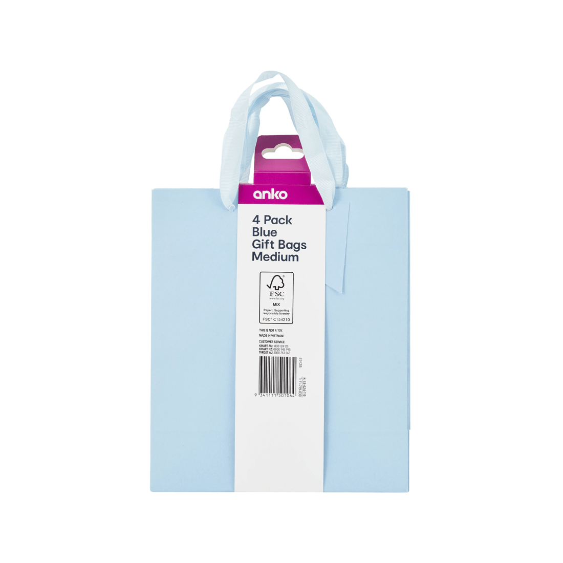 4 4 Pack Multi Blue Gift Bags - Medium, 4 of 4