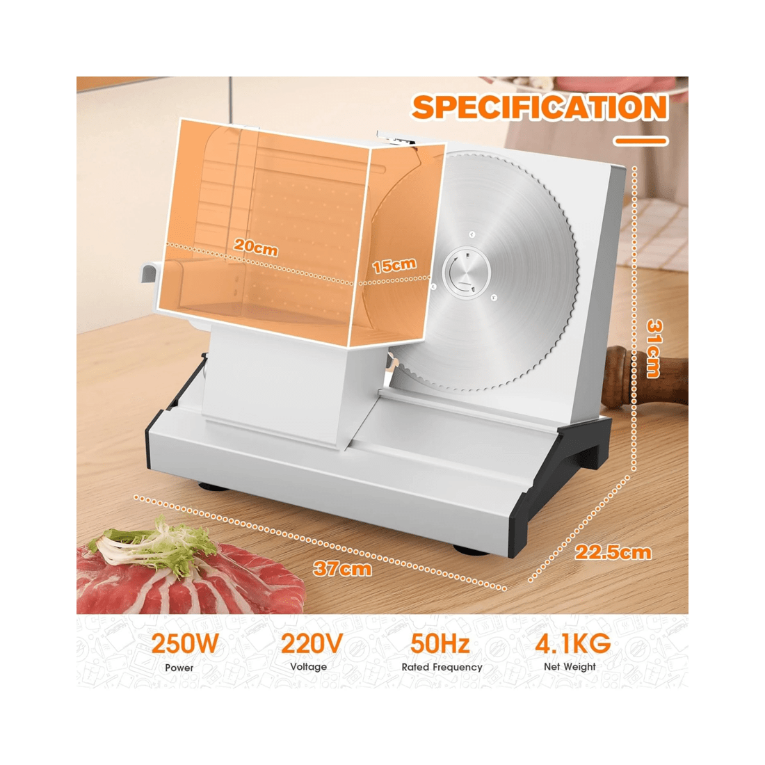 4 Advwin 250w Meat Slicer, Electric Food Slicer With 8.6" Removable Stainless Steel Blade, 4 of 7