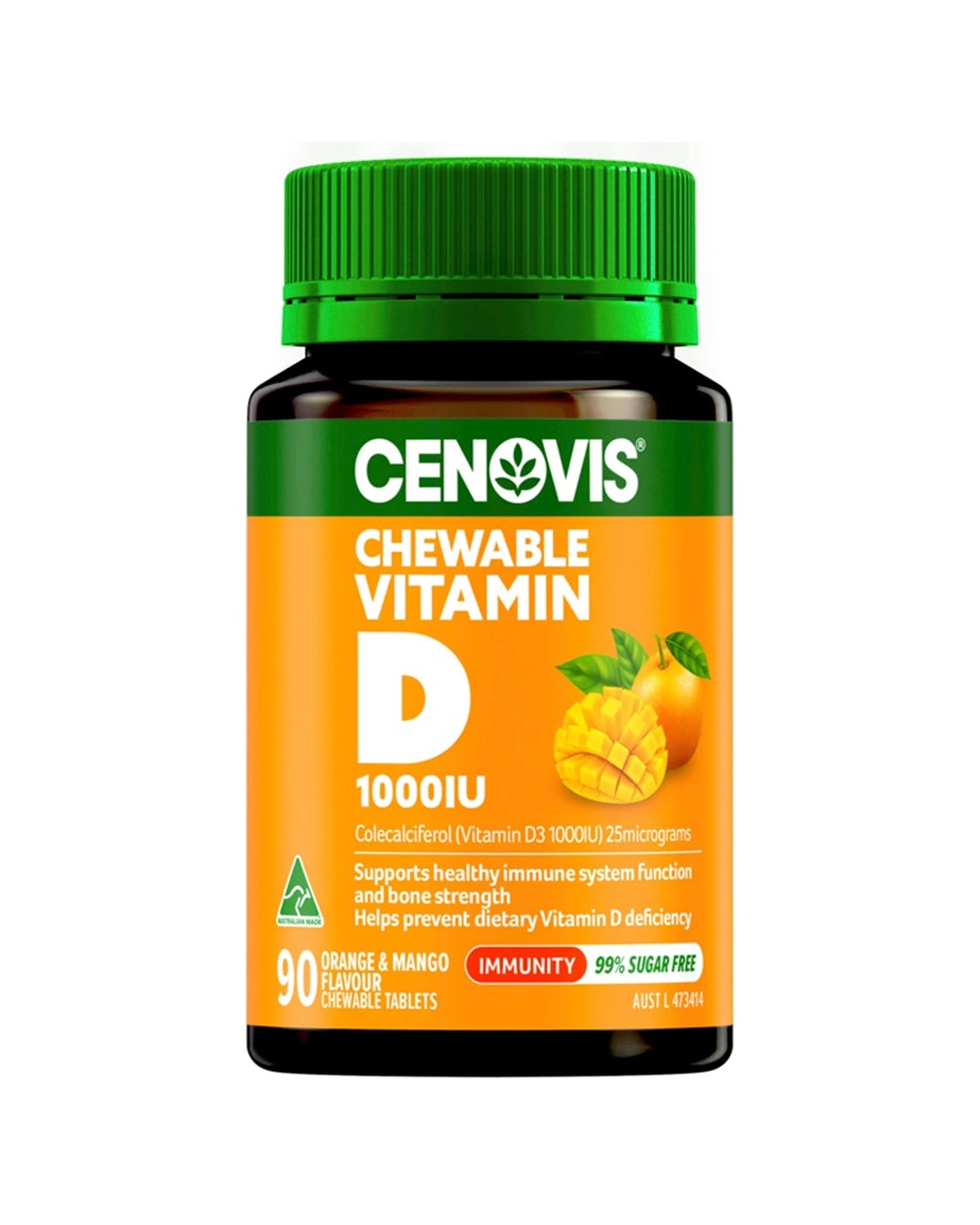 1 Cenovis 90pc Chewable Vitamin D 1000IU Tablets Mango Flavour, 1 of 7