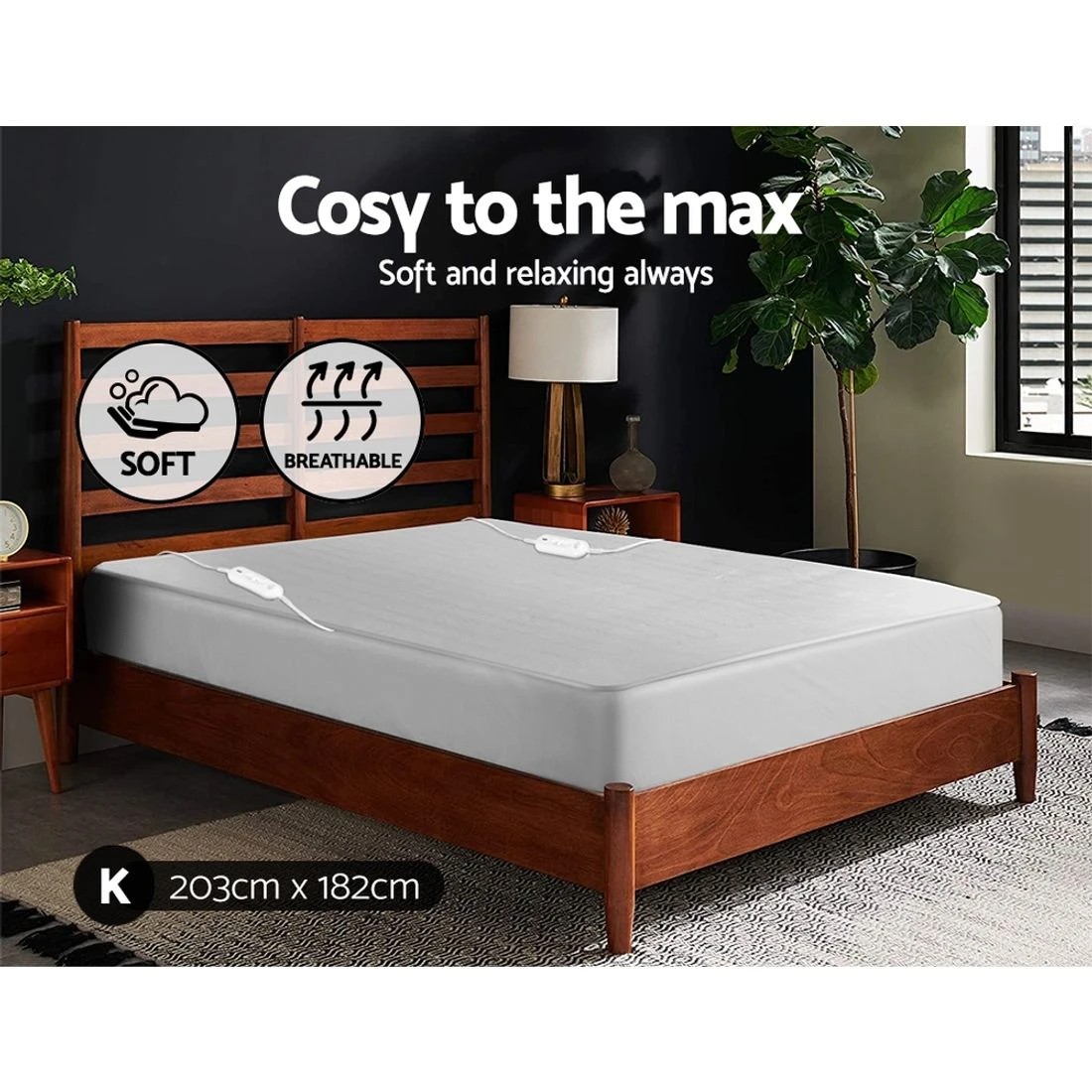 4 Giselle Heated Electric Blanket King Fitted Polyester Underlay Washable Winter - White, 4 of 10