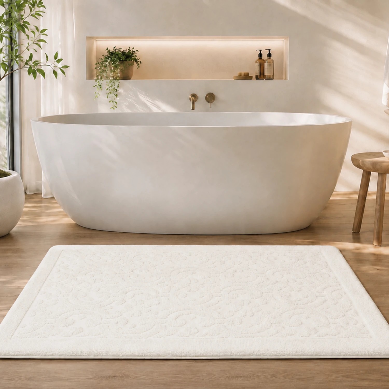 2 La Grace Home Alice Cushioned Textured Memory Foam Bathmat - White, 2 of 5