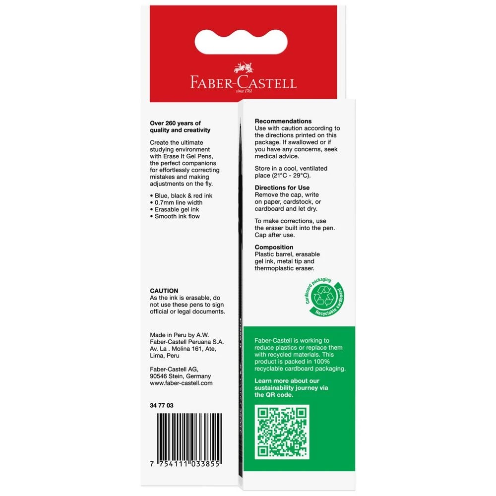 4 Faber-Castell Erase It Gel Pen 0.7mm Assorted 4 Pack, 4 of 4