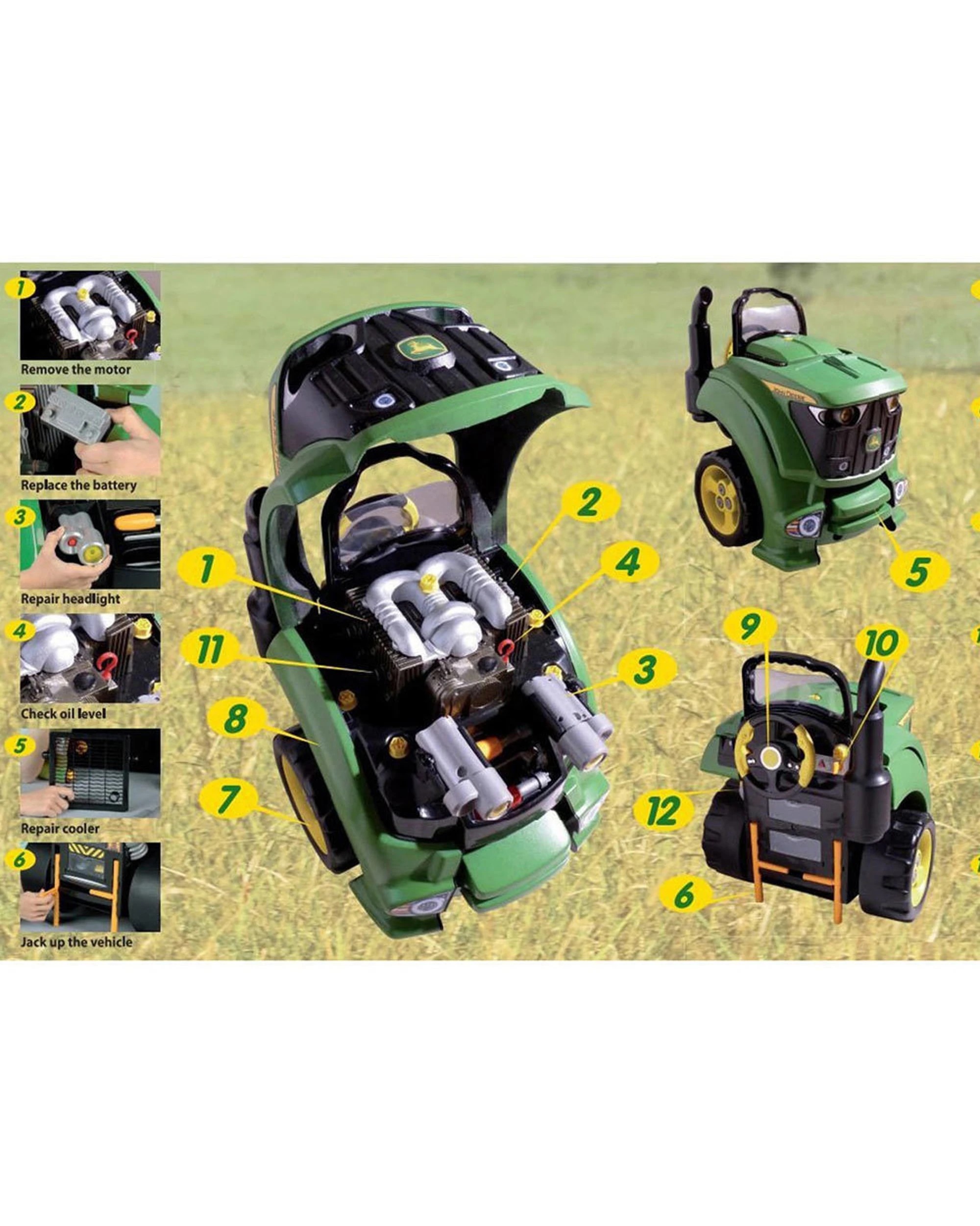 4 John Deere Service Tractor Toy With Lights Sounds Interactive Play Over 27 Inch - Green, 4 of 5