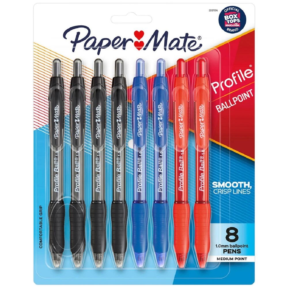 1 Paper Mate Profile Retractable Ballpoint Pen Assorted 8 Pack, 1 of 6